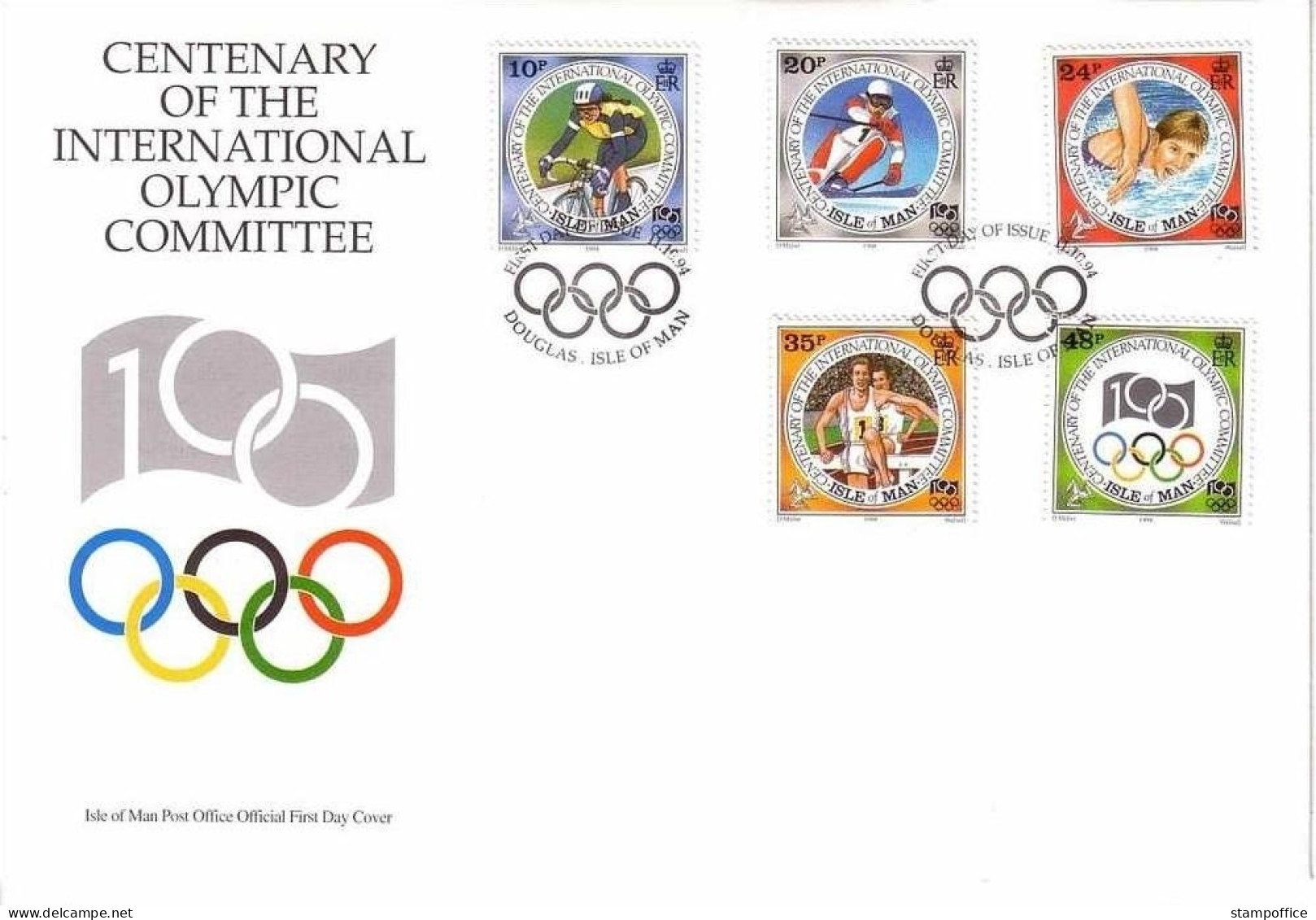 ISLE OF MAN MI-NR. 609-613 FDC INTERNATIONALES OLYMPISCHES KOMITEE IOC - Isola Di Man