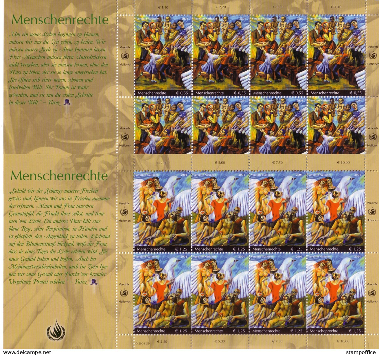 UNO WIEN MI-NR. 430-431 POSTFRISCH(MINT) KLEINBOGENSATZ MENSCHNERECHTE 2004 - Blocks & Sheetlets