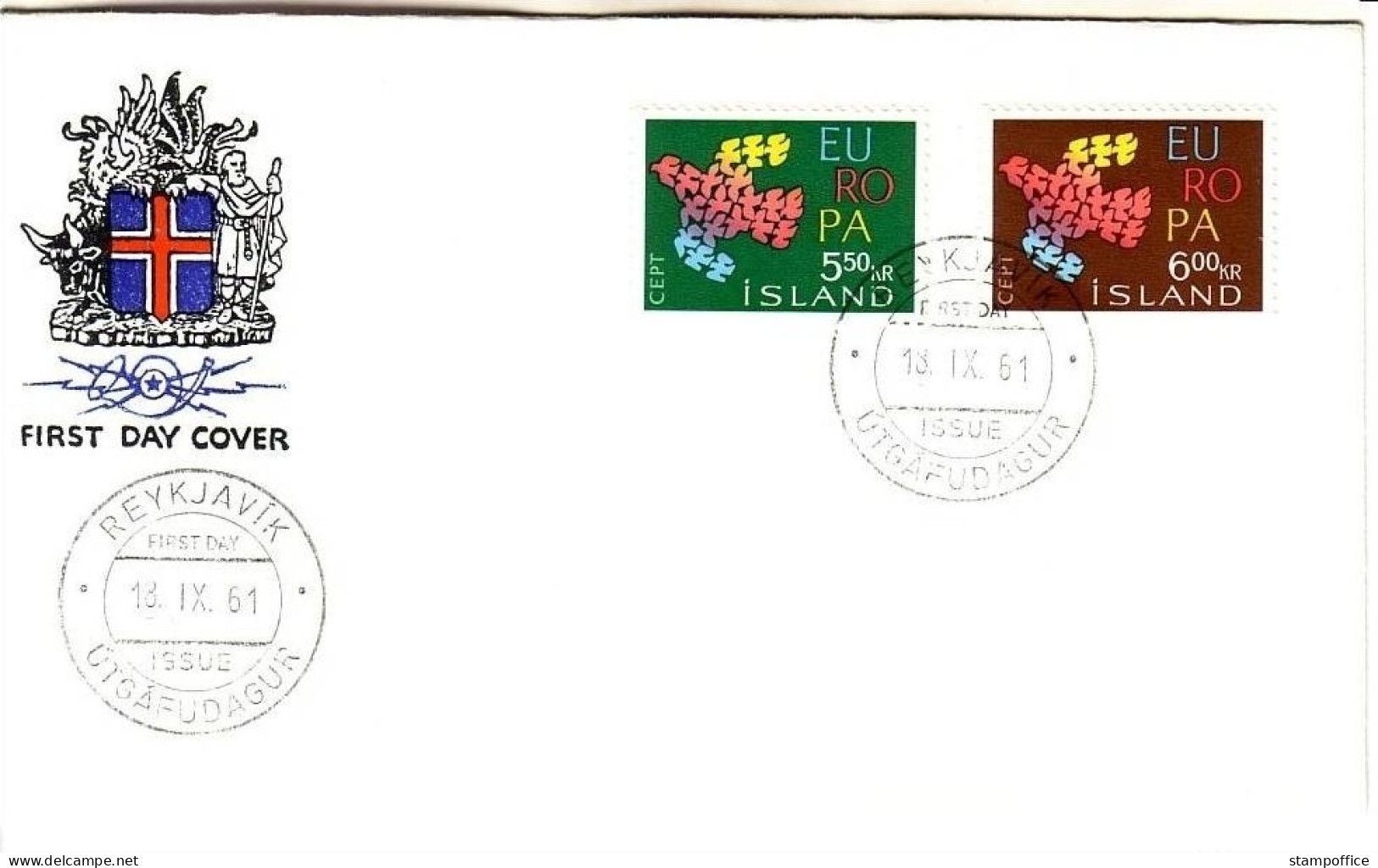 ISLAND MI-NR. 354-355 FDC CEPT 1961 TAUBE - 1961