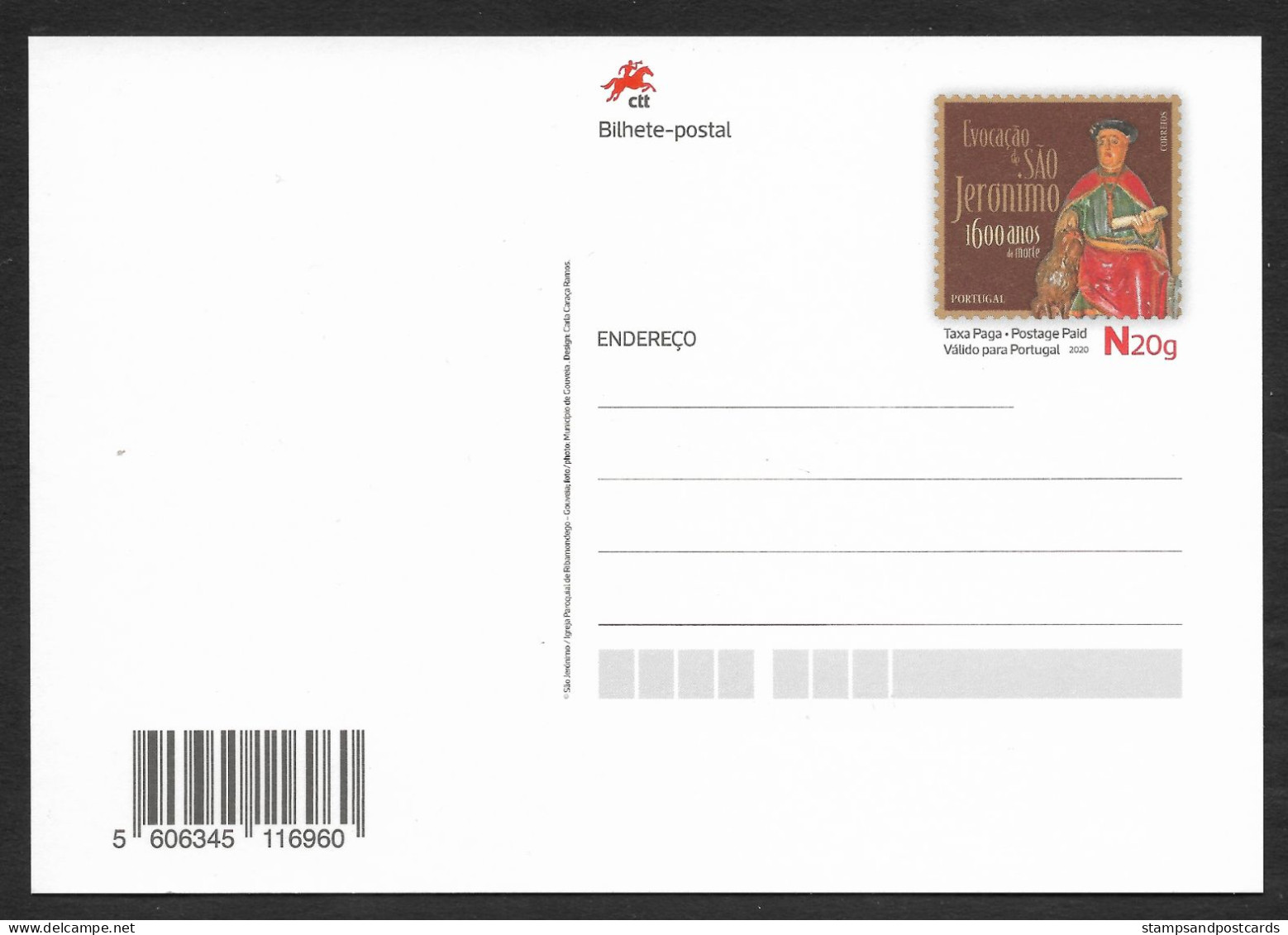 Portugal Carte Entier Postal  1600 Ans Mort  Saint Jérôme 2020 Stationery 1600 Years Death Of Saint Jerome - Ganzsachen