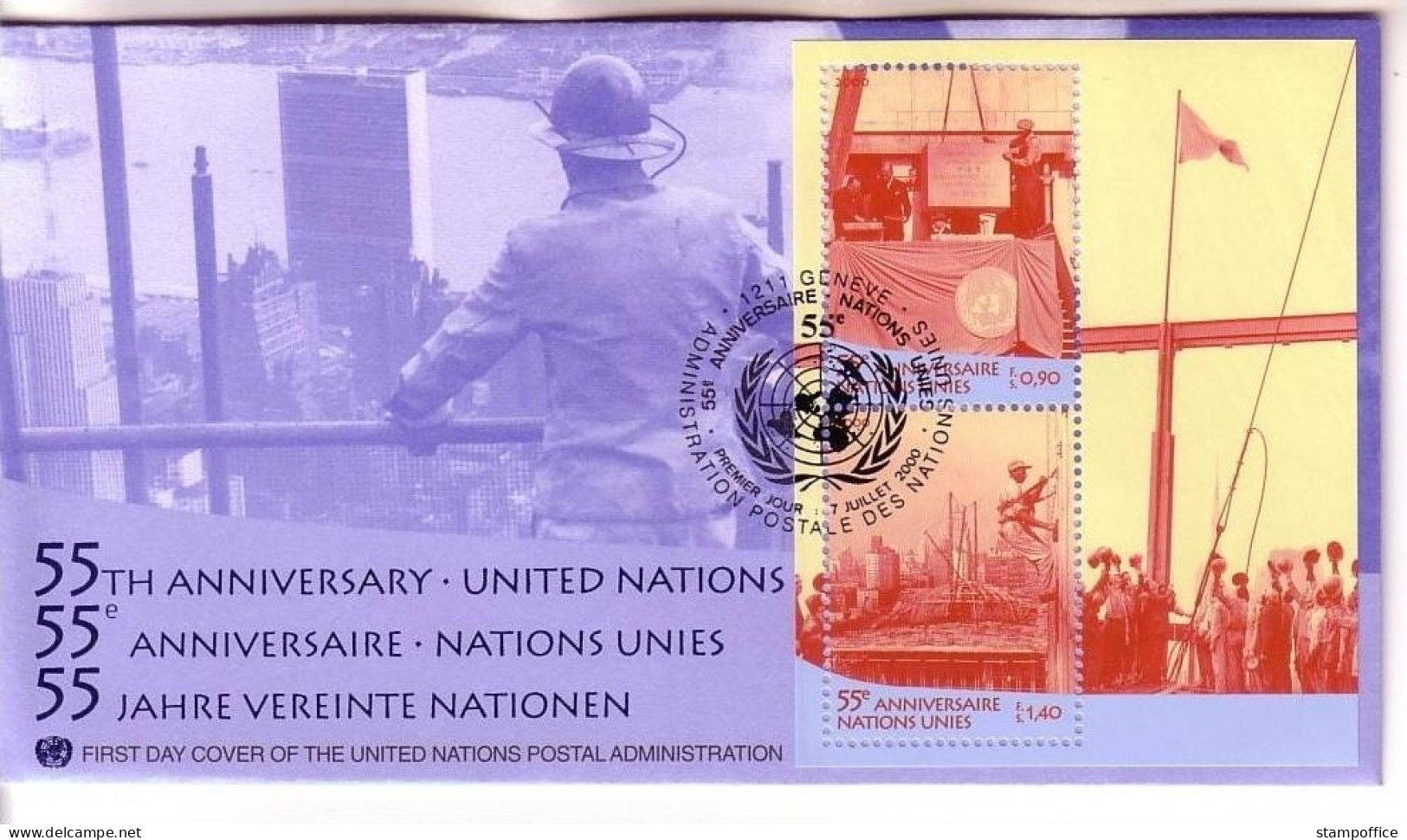 UNO GENF BLOCK 13 FDC 55 JAHRE VEREINTE NATIONEN - Blocks & Sheetlets