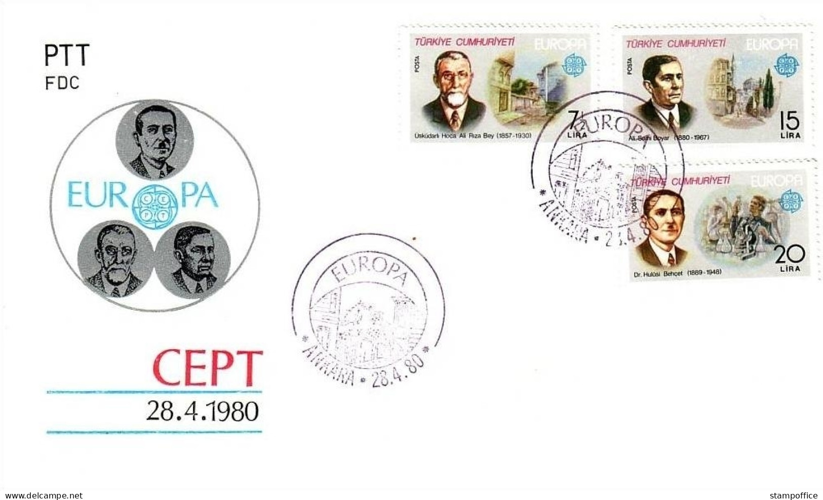 TÜRKEI MI-NR. 2510-2512 FDC CEPT 1980 BEDEUTENDE PERSÖNLICHKEITEN - FDC