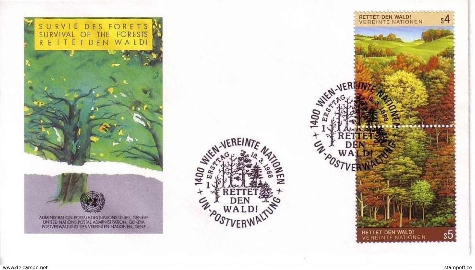 UNO WIEN MI-NR. 81-82 FDC RETTET DEN WALD 1988 - FDC