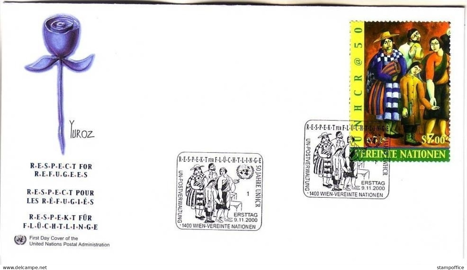 UNO WIEN MI-NR. 325 FDC RESPEKT FÜR FLÜCHTLINGE 2000 UNHCR - FDC