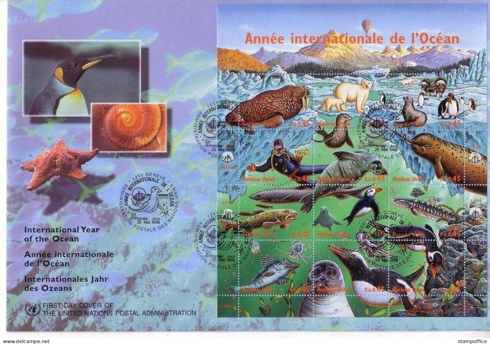 UNO GENF MI-NR. 334-345 FDC - INTERNATIONALES JAHR DES OZEANS EISBÄR ROBBE FISCH PINGUIN - Pingueinos