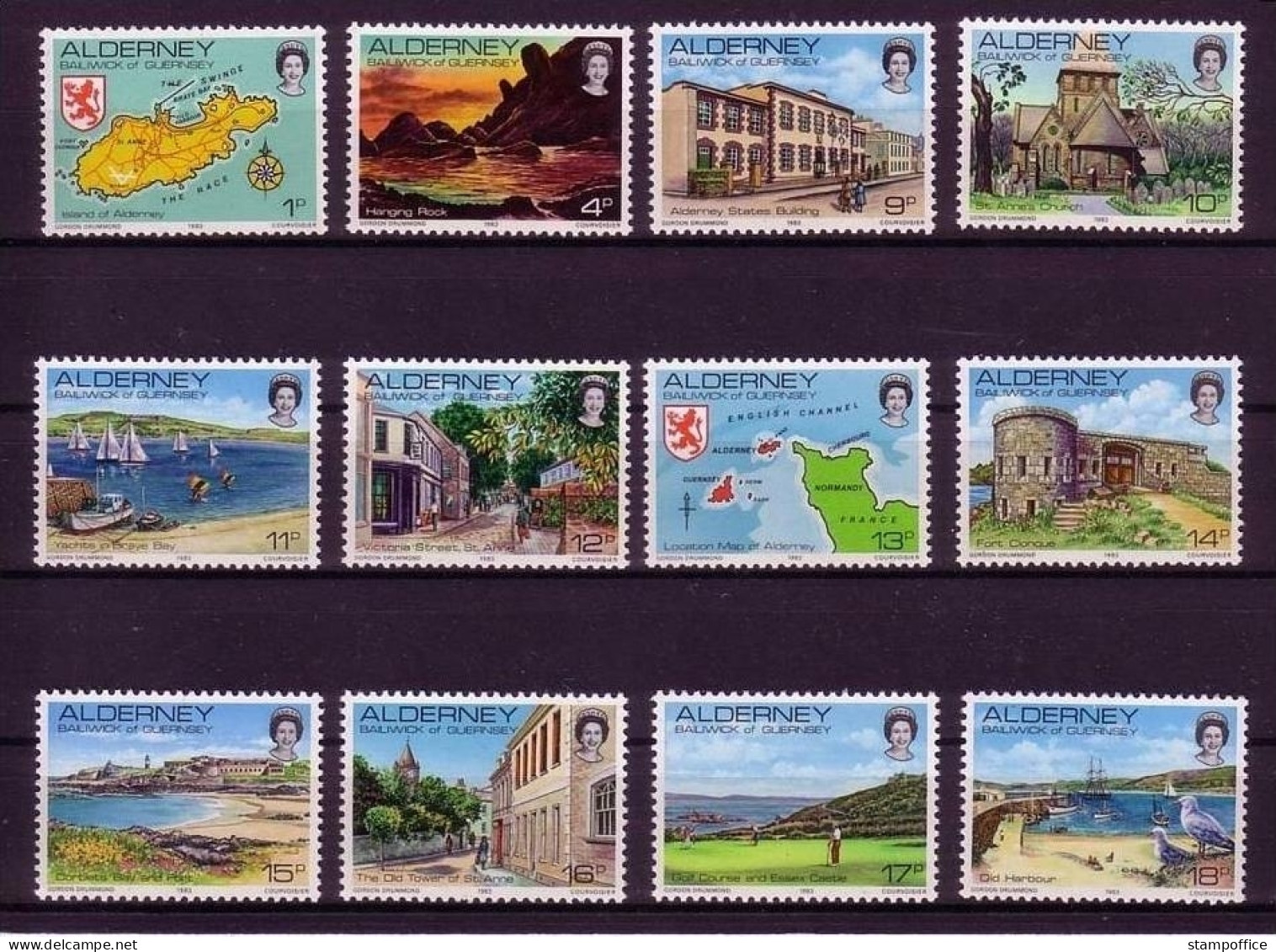 ALDERNEY MI-NR. 1-12 POSTFRISCH(MINT) ANSICHTEN VON ALDERNEY SCHIFFE LEUCHTTURM WAPPEN KIRCHE GOLF TURM - Alderney