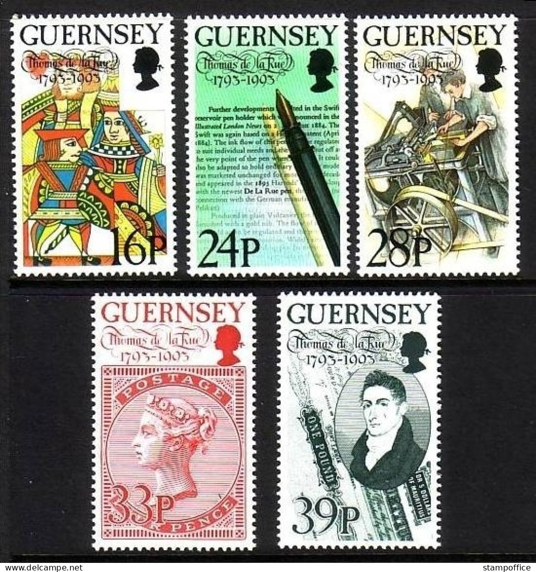 GUERNSEY MI-NR. 617-621 POSTFRISCH(MINT) THOMAS De La RUE SPIELKARTE BANKNOTE BRIEFMARKE AUF BRIEFMARKE 1993 - Guernesey