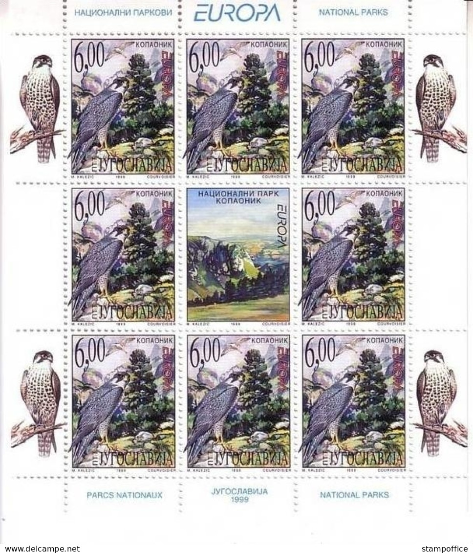 JUGOSLAWIEN MI-NR. 2910-2911 POSTFRISCH(MINT) KLEINBOGENSATZ EUROPA 1999 FALKE NATUR- Und NATIONALPARKS - 1999