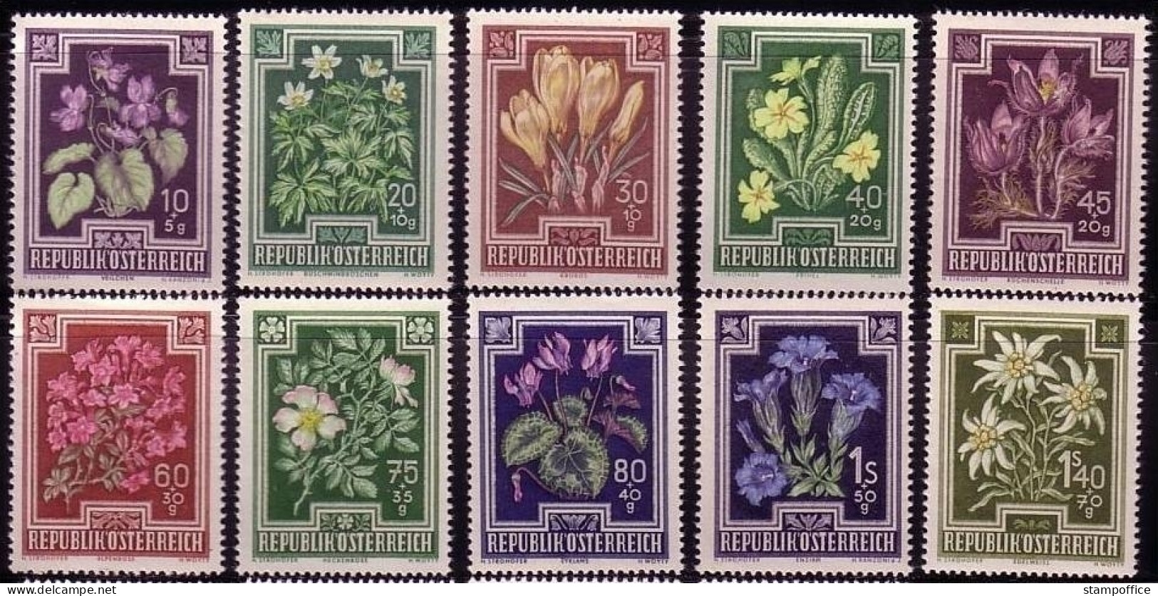 ÖSTERREICH MI-NR. 868-877 POSTFRISCH(MINT) ANTI TUBERKULOSE FONDS 1948 EDELWEISS KROKUS VEILCHEN ROSE - Rose