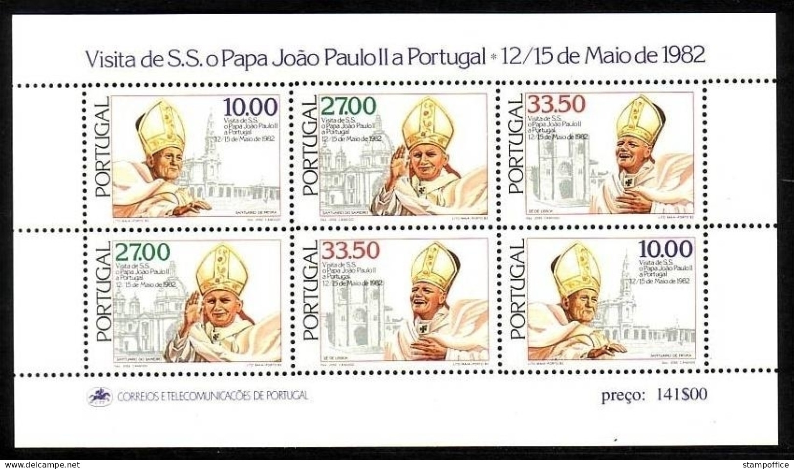 PORTUGAL BLOCK 36 POSTFRISCH(MINT) PAPST JOHANNES PAUL II.1982 - Blocs-feuillets