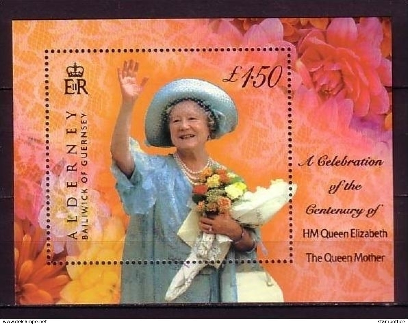 ALDERNEY BLOCK 8 POSTFRISCH(MINT) 100. GEBURTSTAG QUEEN MOTHER 2000 - Alderney