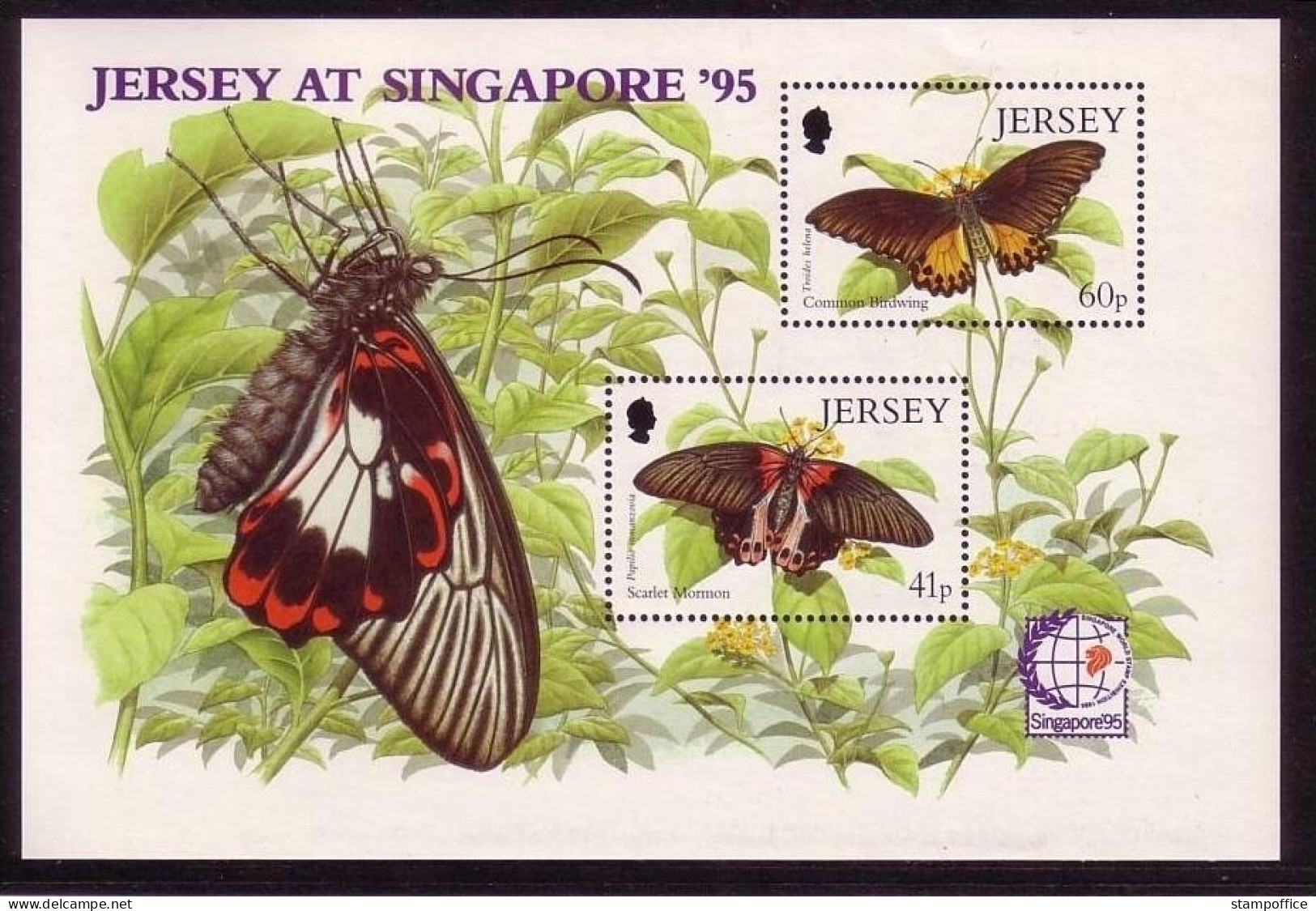 JERSEY BLOCK 11 POSTFRISCH(MINT) SCHMETTERLINGE BUTTERFLIES SINGAPORE `95 - Vlinders