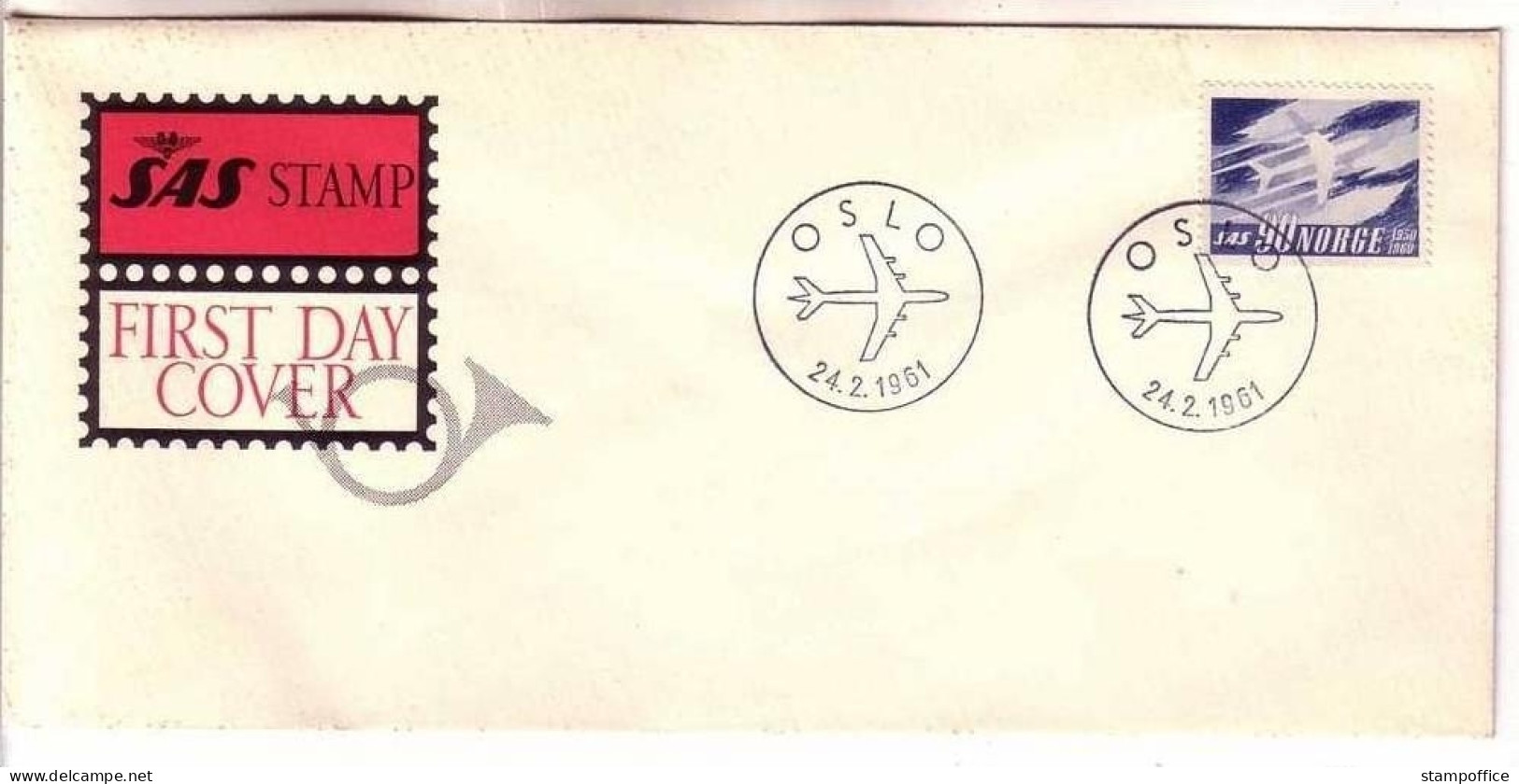 NORWEGEN MI-NR. 451 FDC NORDEN 1961 TAG DES NORDENS FLUGZEUG - FDC