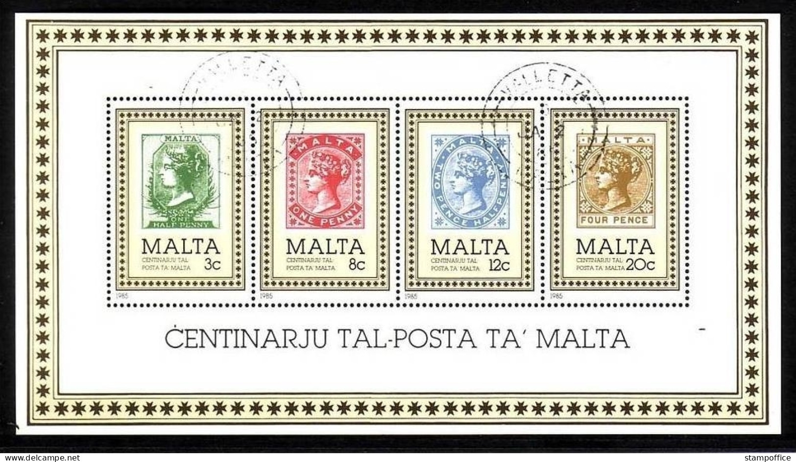 MALTA BLOCK 8 GESTEMPELT(USED) 100 JAHRE POST MALTA 1985 MARKE AUF MARKE - Stamps On Stamps