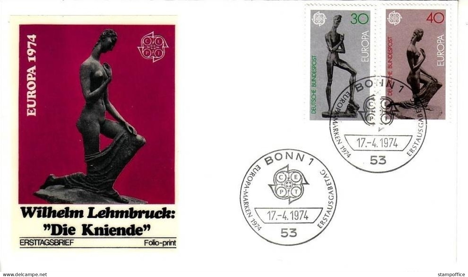 DEUTSCHLAND MI-NR. 804-805 FDC CEPT 1974 SKULPTUREN - 1974