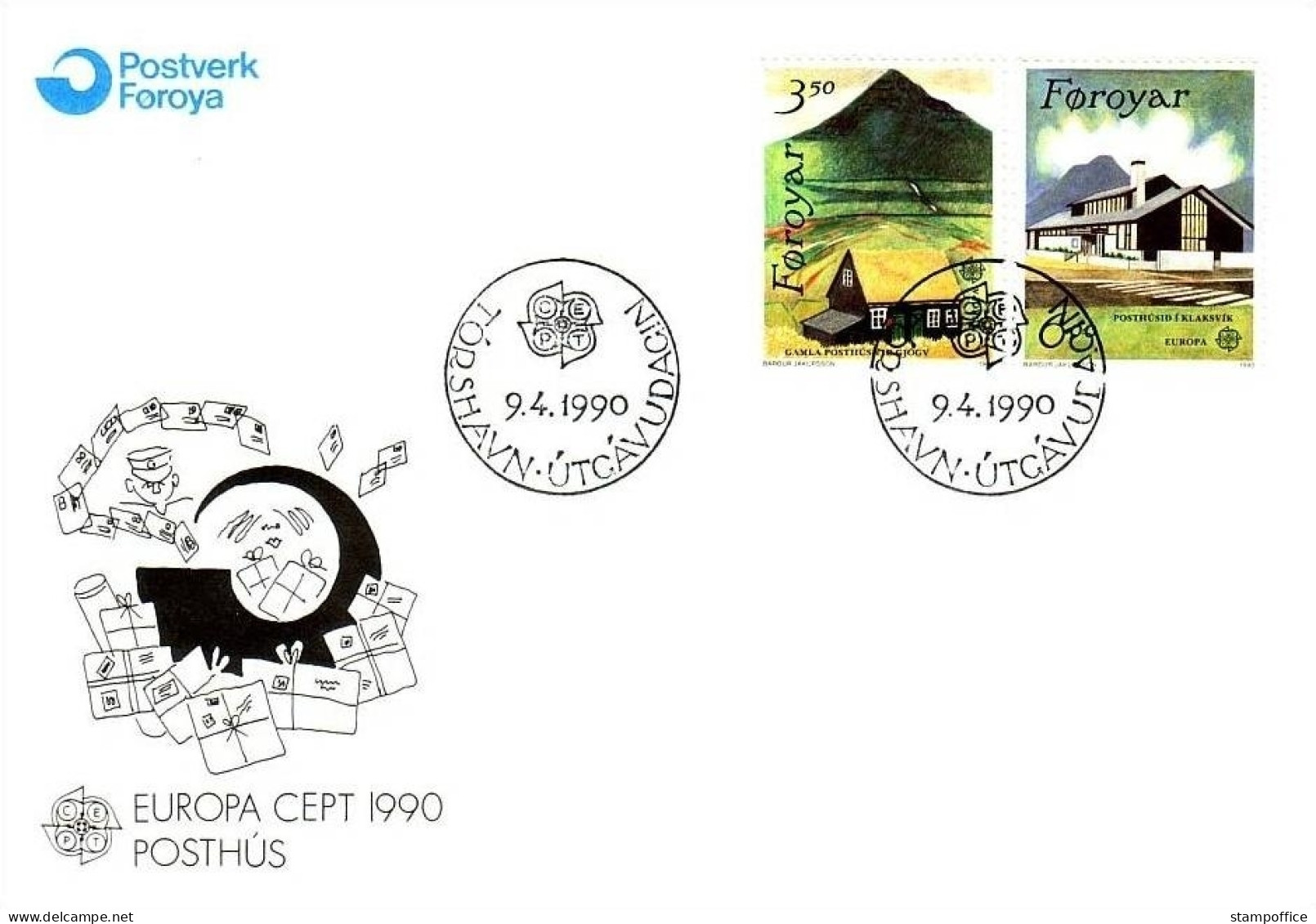 FAEROER MI-NR. 198-199 FDC EUROPA 1990 POSTALISCHE EINRICHTUNG - 1990