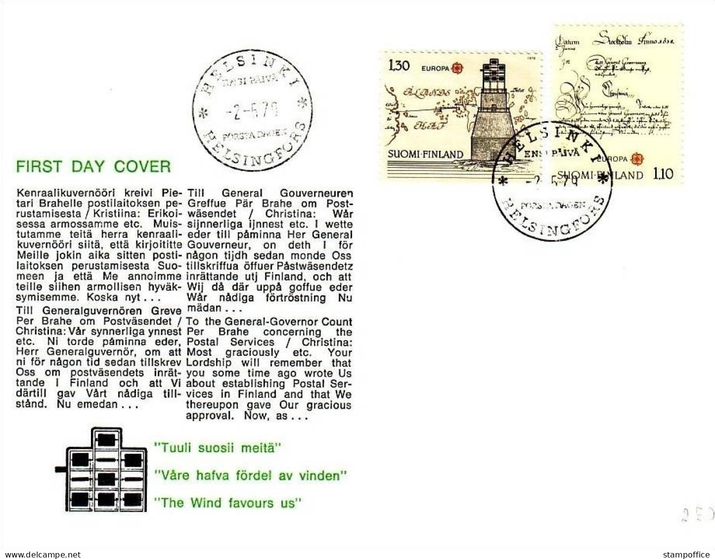 FINNLAND MI-NR. 842-843 FDC EUROPA 1979 POST- UND FERNMELDEWESEN - 1979