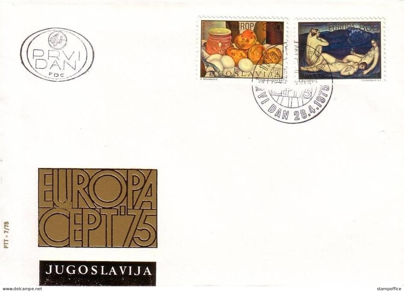 JUGOSLAWIEN MI-NR. 1598-1599 FDC CEPT 1975 GEMÄLDE - 1975