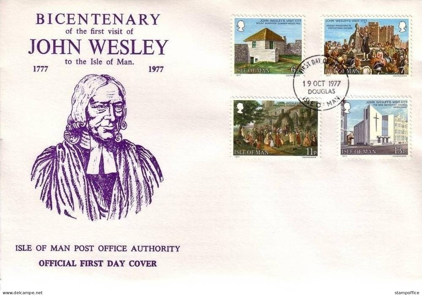 ISLE OF MAN MI-NR. 101-104 FDC BESUCH VON JOHN WESLEY - Isola Di Man