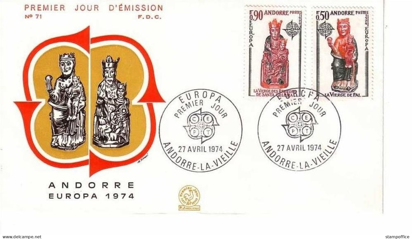 ANDORRA FRANZÖSISCH MI-NR. 258-259 FDC CEPT 1974 SKULPTUREN MADONNA - 1974