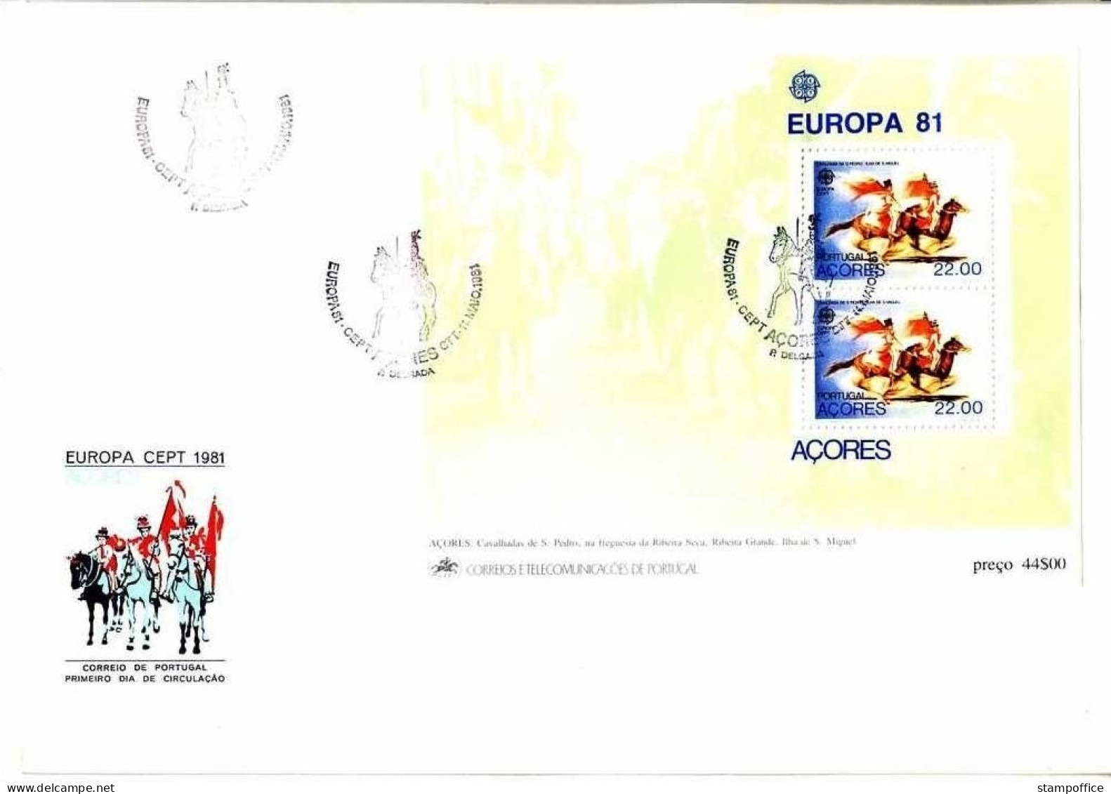 AZOREN BLOCK 2 FDC EUROPA 1981 FOLKLORE PFERD REITERSPIELE - 1981