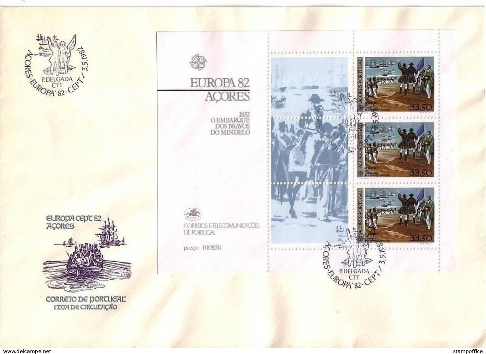 AZOREN BLOCK 3 FDC EUROPA 1982 HISTORISCHE EREIGNISSE SCHIFFE - 1982