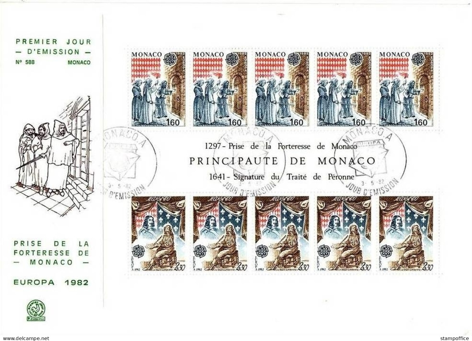 MONACO BLOCK 19 FDC EUROPA 1982 HISTORISCHE EREIGNISSE - 1982