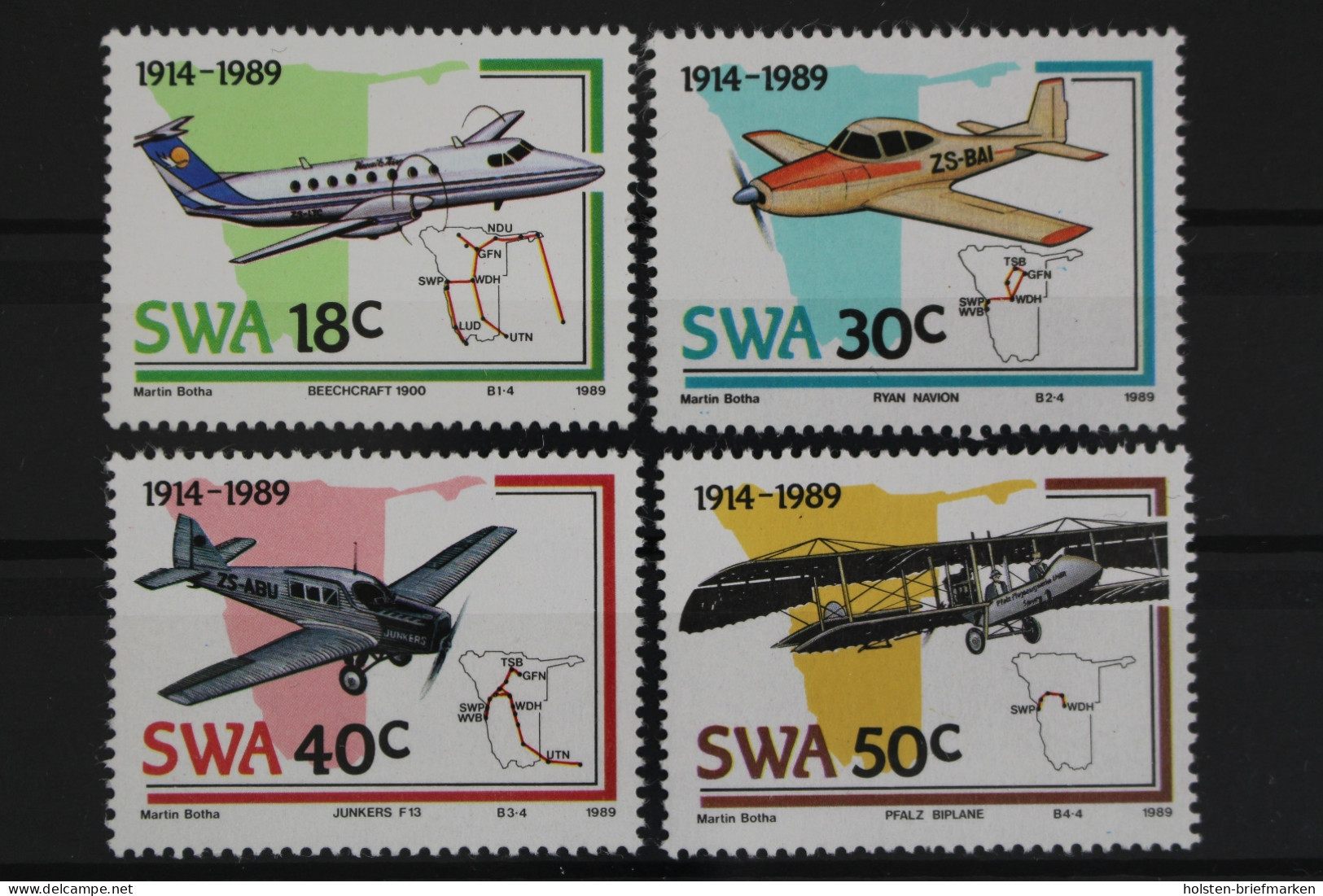 Namibia - Südwestafrika, MiNr. 637-640, Flugzeuge, Postfrisch - Namibie (1990- ...)