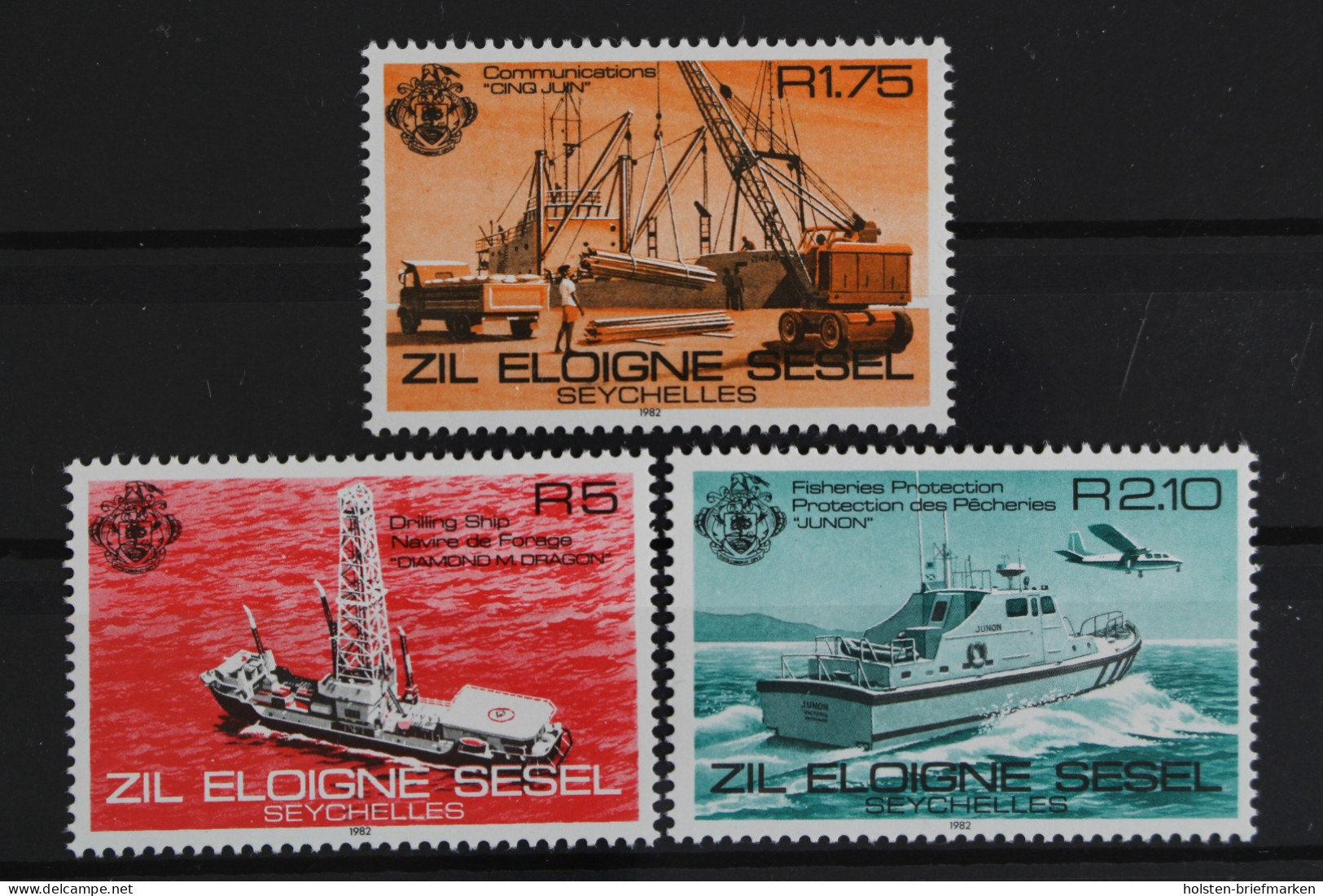 Seychellen, Äußere, MiNr. 33-35, Schiffe, Postfrisch - Seychelles (1976-...)