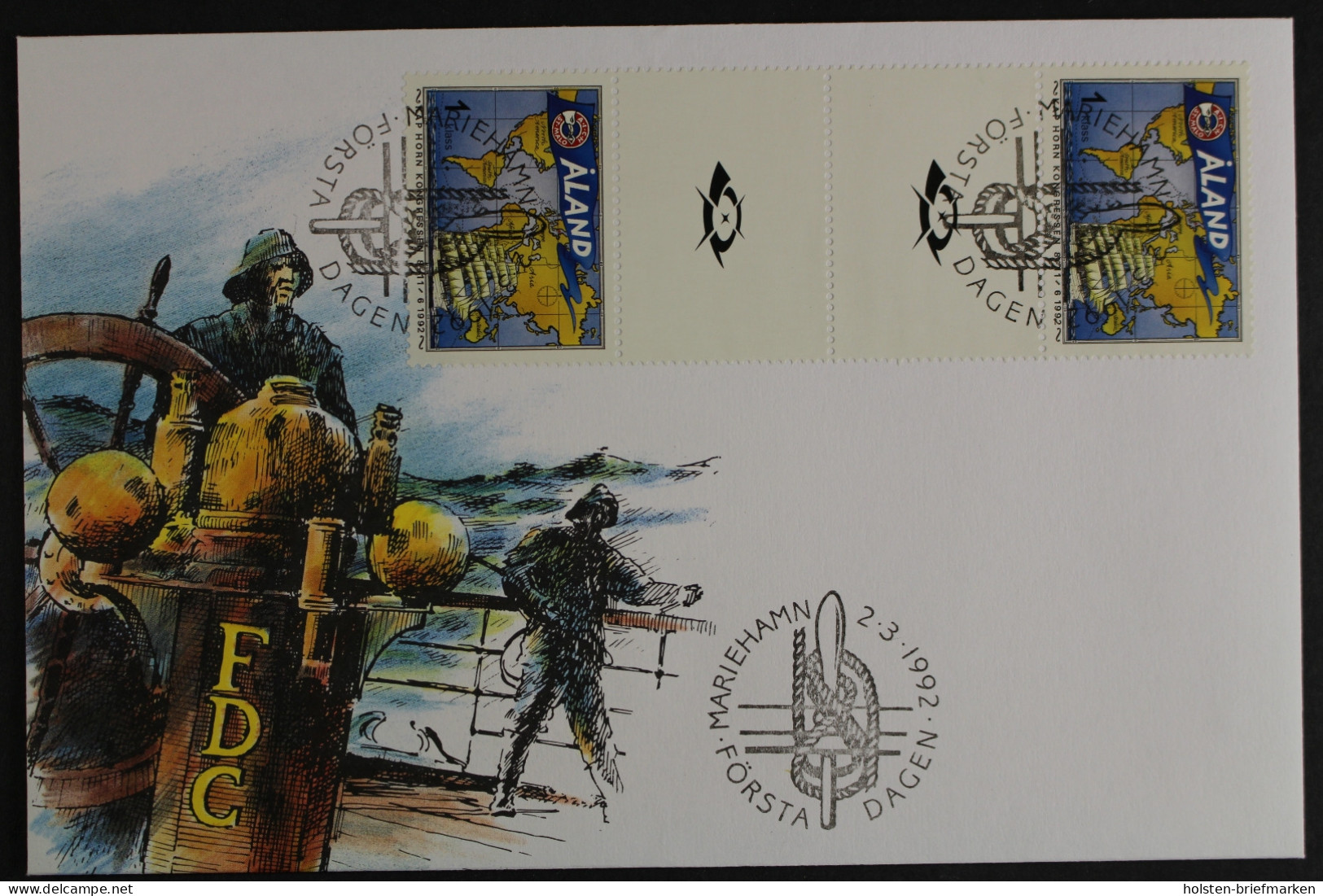 Aland, MiNr. 55, Zwischenstegpaar Mit Posthorn, FDC - Aland