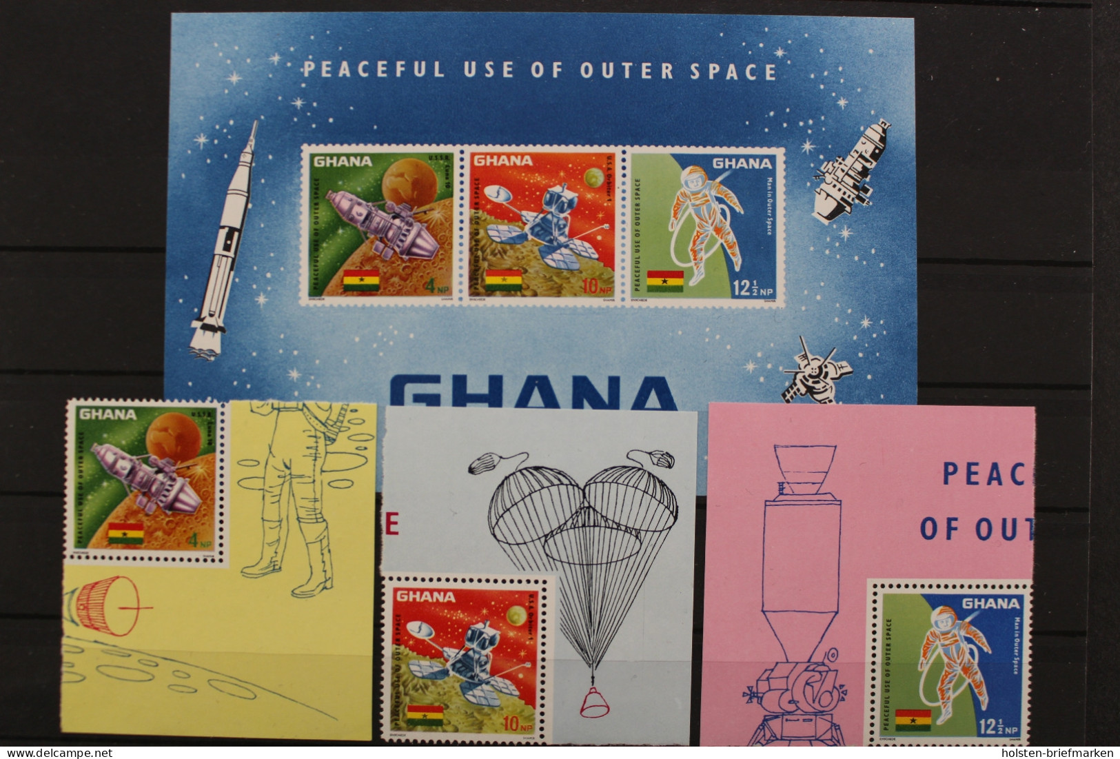 Ghana, MiNr. 310-312 A + Block 26, Postfrisch - Ghana (1957-...)