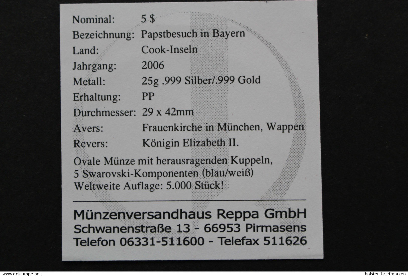 Cook Inseln, 5 Dollar Papstbesuch In Bayern, 2006, Polierte Platte / Proof - Sonstige – Ozeanien