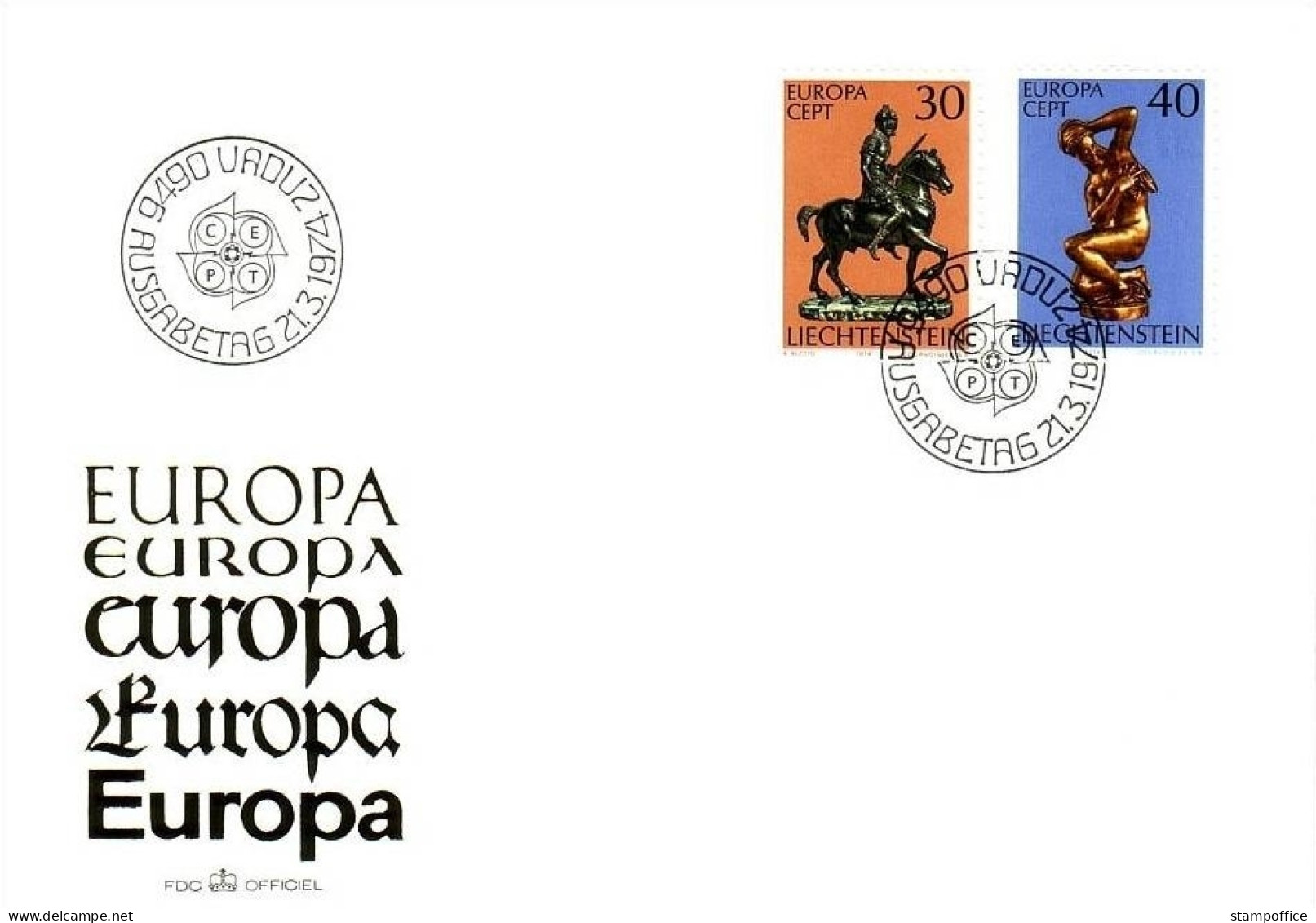 LIECHTENSTEIN MI-NR. 600-601 FDC CEPT 1974 SKULPTUREN - 1974