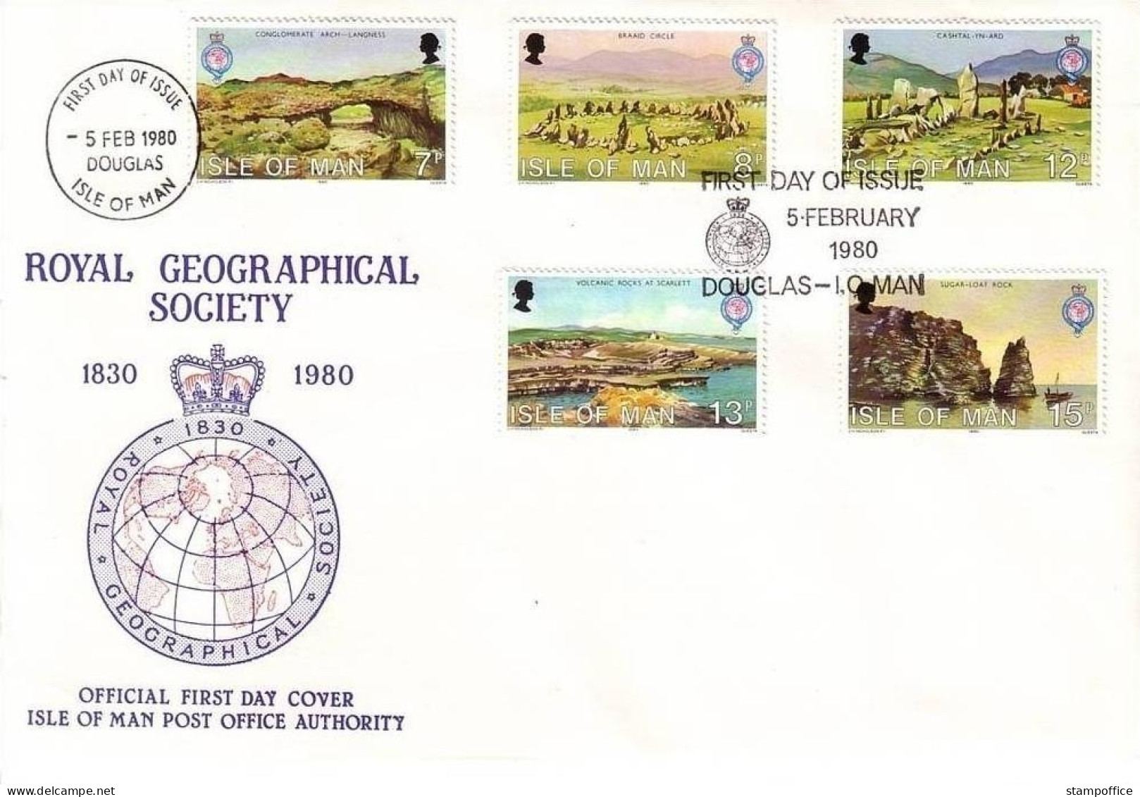 ISLE OF MAN MI-NR. 159-163 FDC KÖNIGLICHE GEOGRAPHISCHE GESELLSCHAFT 1980 - Isola Di Man