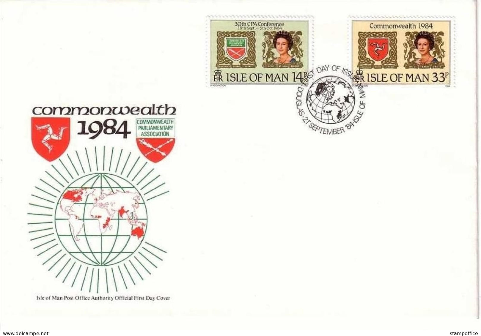 ISLE OF MAN MI-NR. 270-271 FDC WAPPEN 1984 COMMONWEALTH QUEEN - Isola Di Man