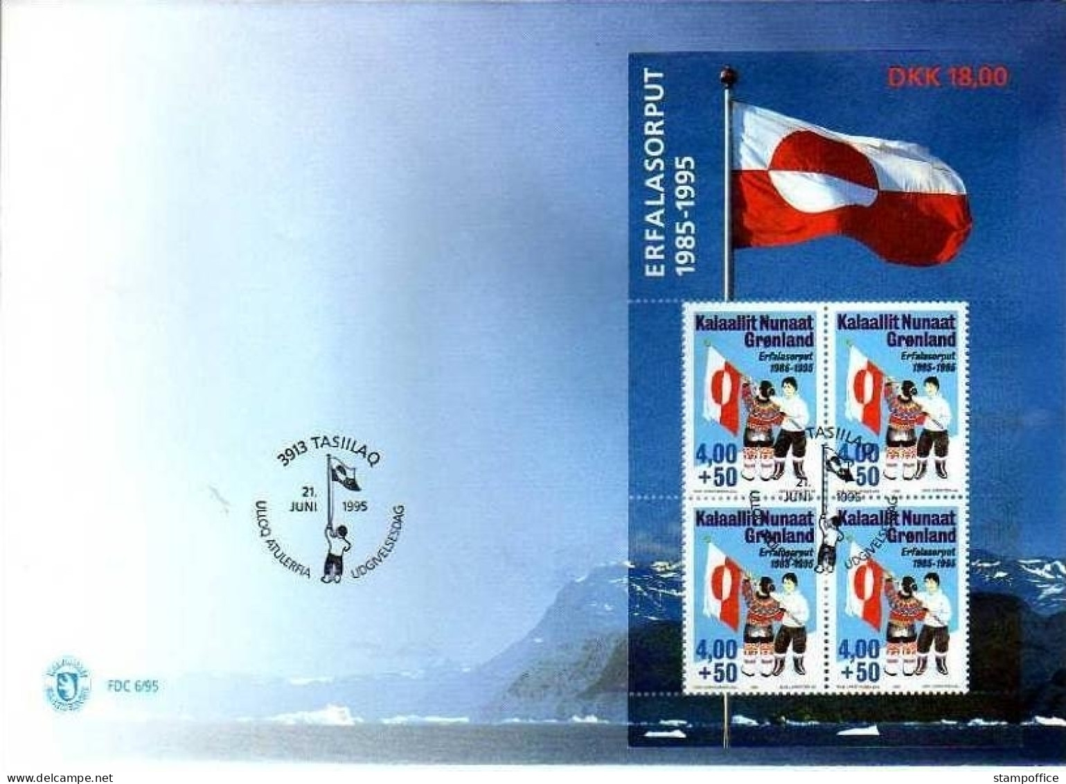 GRÖNLAND BLOCK 9 FDC FLAGGE - ERFALASORPUT - FDC