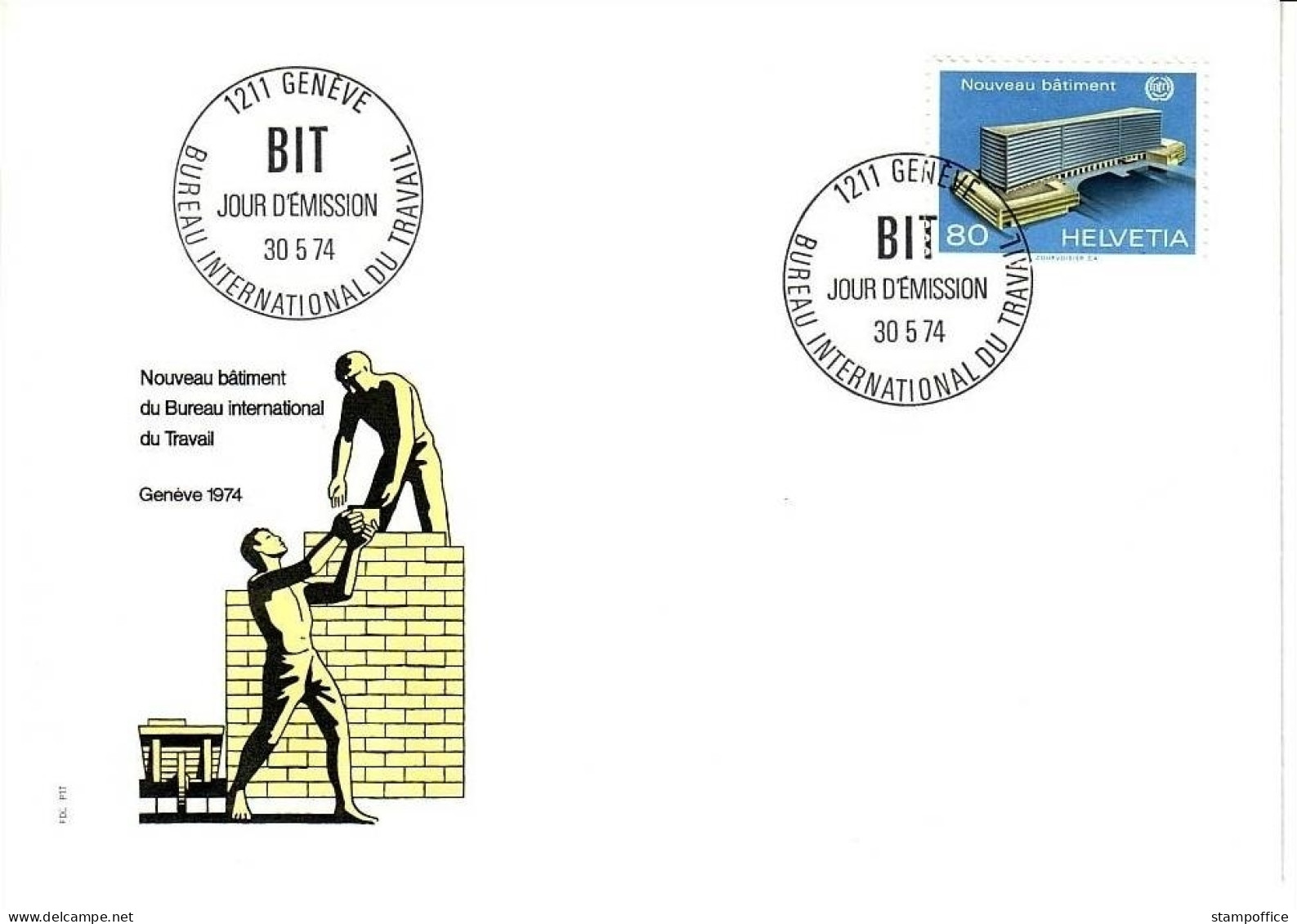 SCHWEIZ BIT MI-NR. 104 FDC ILO GEBÄUDE GENF 1974 - OIT