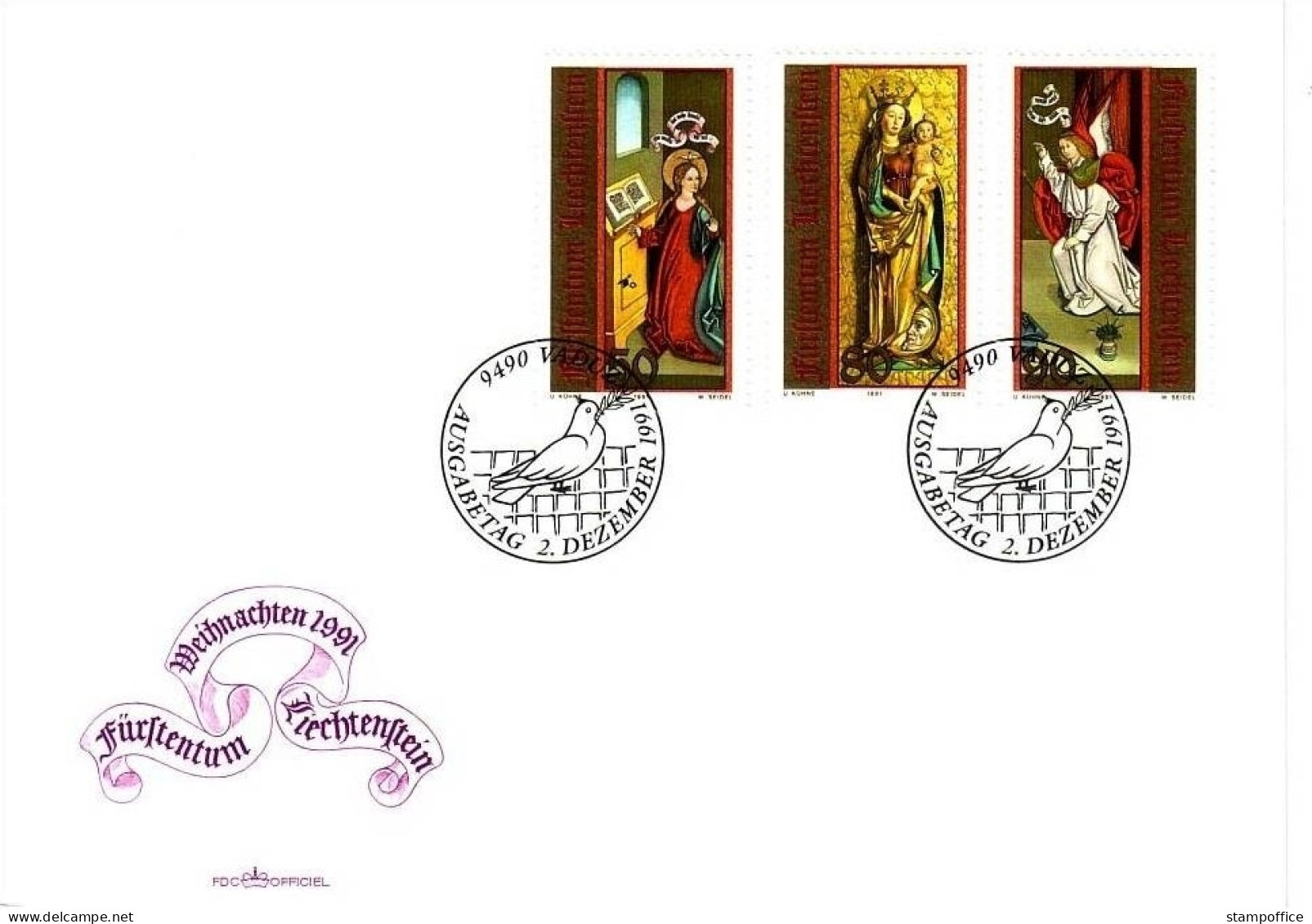 LIECHTENSTEIN MI-NR. 1027-1029 FDC WEIHNACHTEN 1991 - Weihnachten