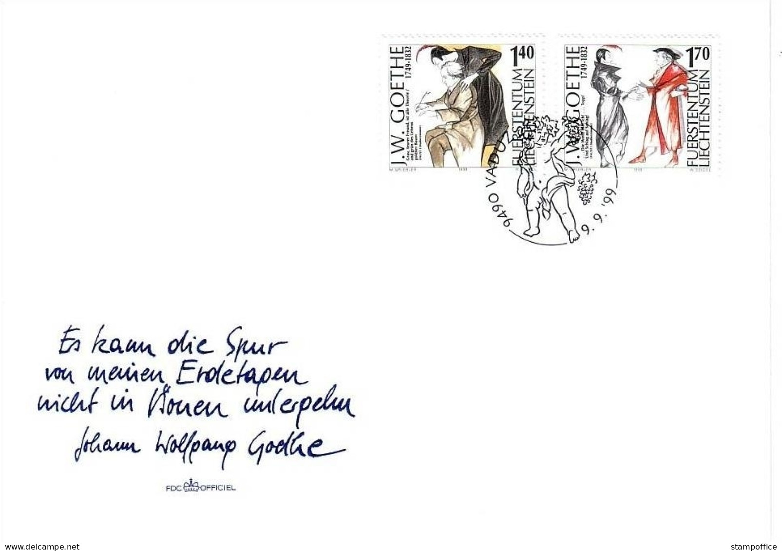 LIECHTENSTEIN MI-NR. 1215-1216 FDC JOHANN WOLFGANG VON GOETHE - FDC