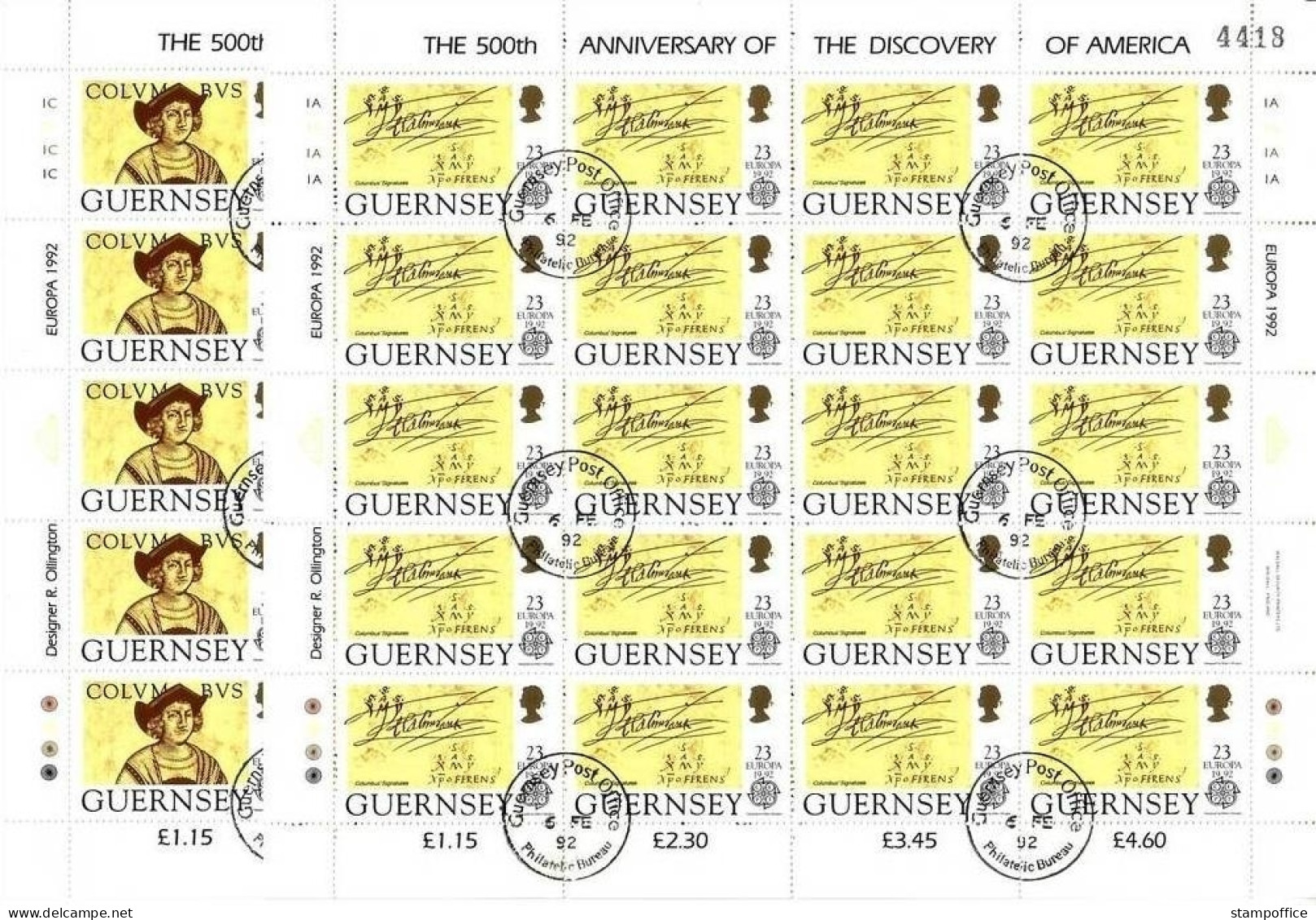 GUERNSEY MI-NR. 549-552 GESTEMPELT KLEINBOGEN EUROPA 1992 ENTDECKUNG AMERIKAS - 1992