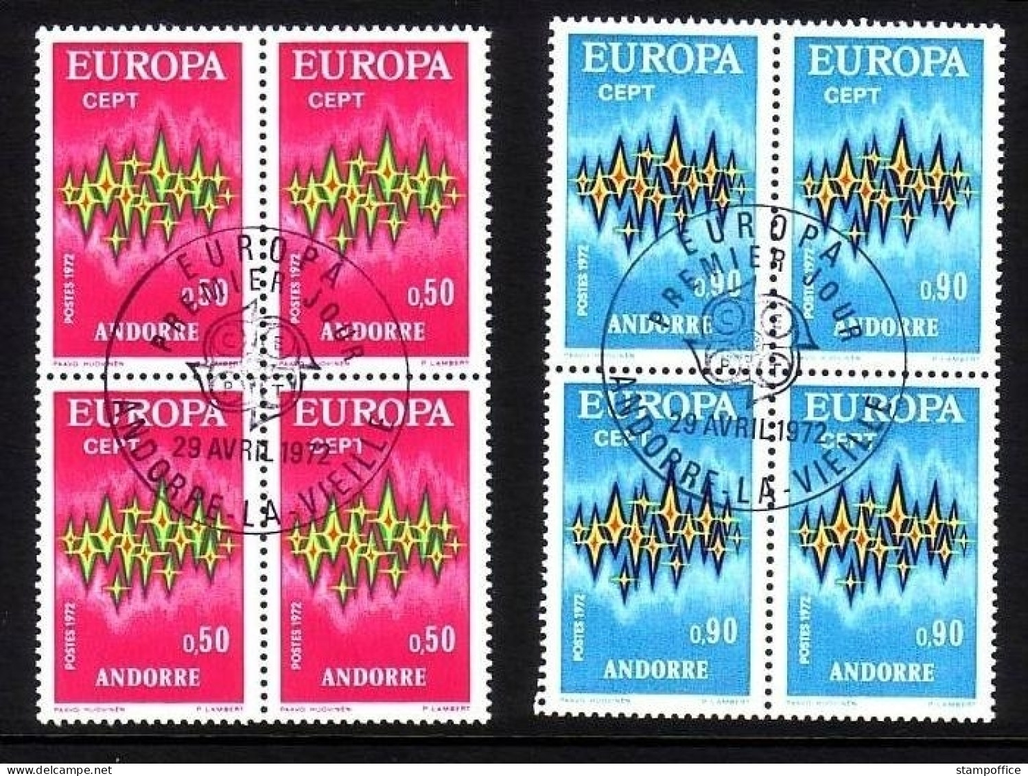 FRANZÖSISCH ANDORRA MI-NR. 238-239 GESTEMPELT(USED) Viererblock EUROPA 1972 - 1972