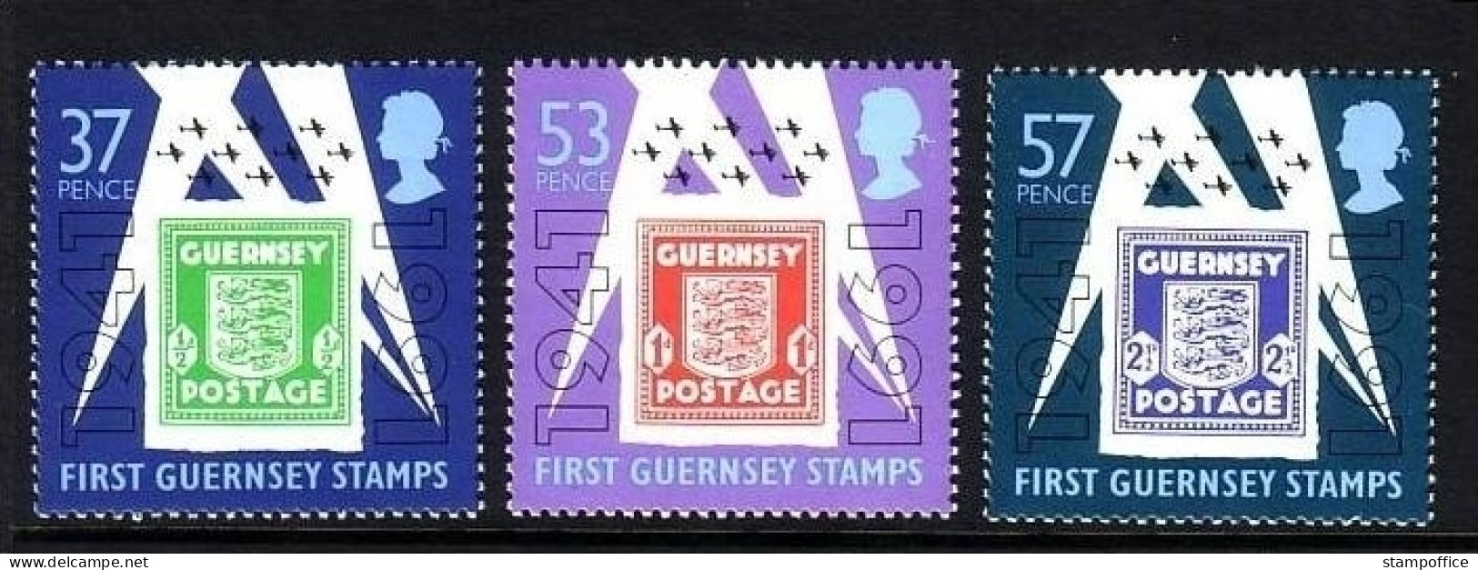 GUERNSEY MI-NR. 513-515 POSTFRISCH(MINT) 50 JAHRE MARKEN DER DEUTSCHEN BESETZUNG MARKE AUF MARKE - Stamps On Stamps