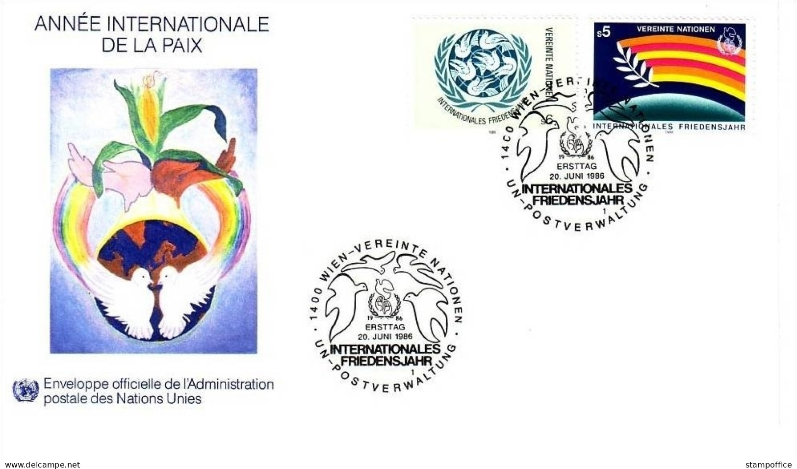 UNO WIEN MI-NR. 62-63 FDC JAHR DES FRIEDENS 1986 - FDC