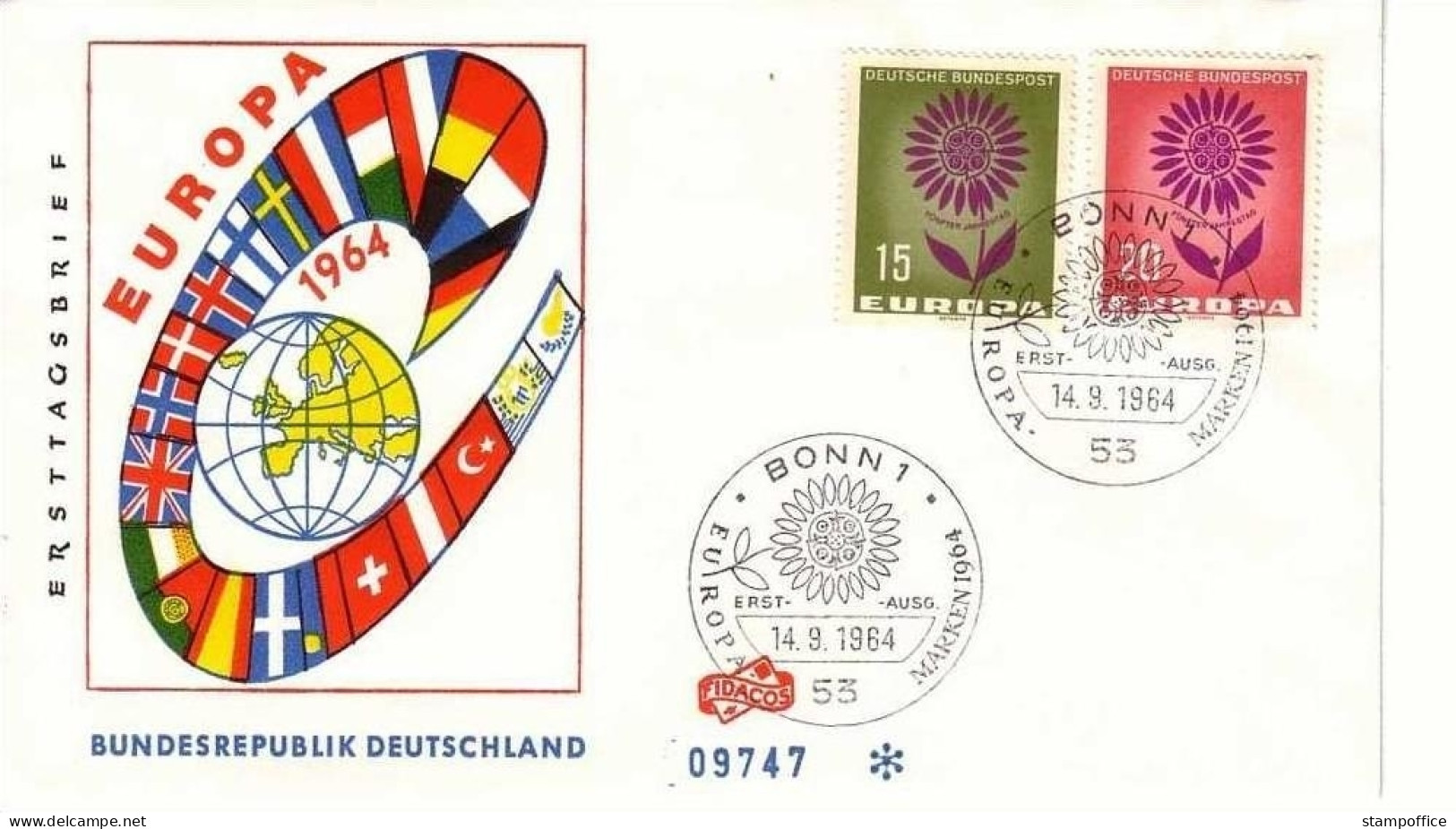 DEUTSCHLAND MI-NR. 445-446 FDC CEPT 1964 BLUME - 1964