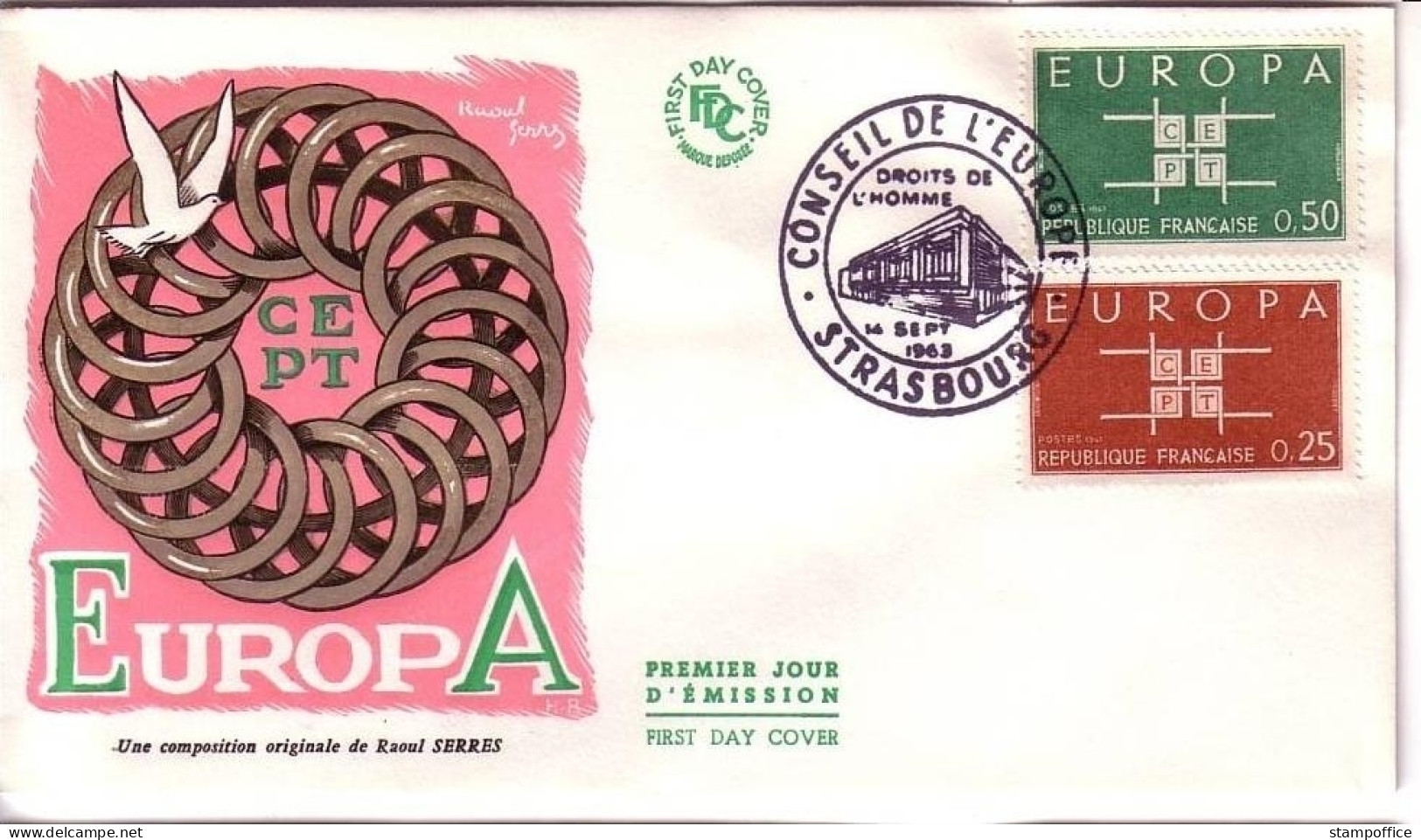 FRANKREICH MI-NR.1450-1451 FDC CEPT 1963 STEMPEL STRASBOURG - 1963