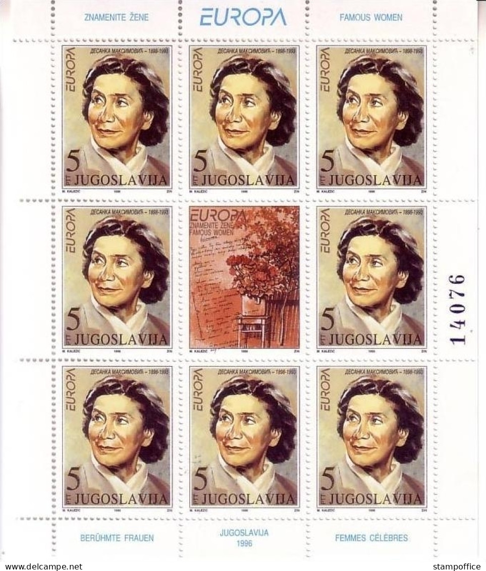 JUGOSLAWIEN MI-NR. 2777-2778 POSTFRISCH(MINT) KLEINBOGENSATZ EUROPA 1996 BERÜHMTE FRAUEN - 1996