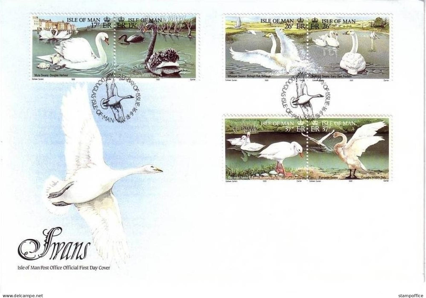 ISLE OF MAN MI-NR. 478-483 FDC SCHWÄNE SWANS 1991 - Swans