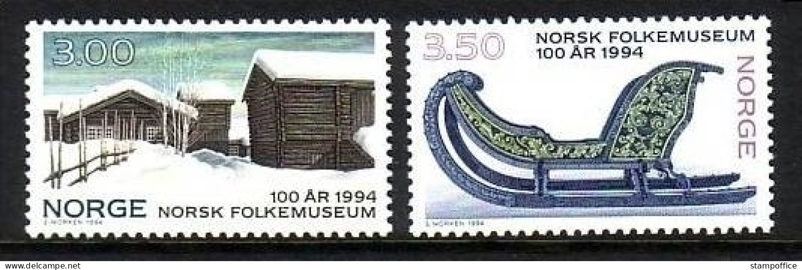 NORWEGEN MI-NR. 1161-1162 POSTFRISCH(MINT) FREILICHTMUSEUM - BAUERNHAUS, PFERDESCHLITTEN - Musées
