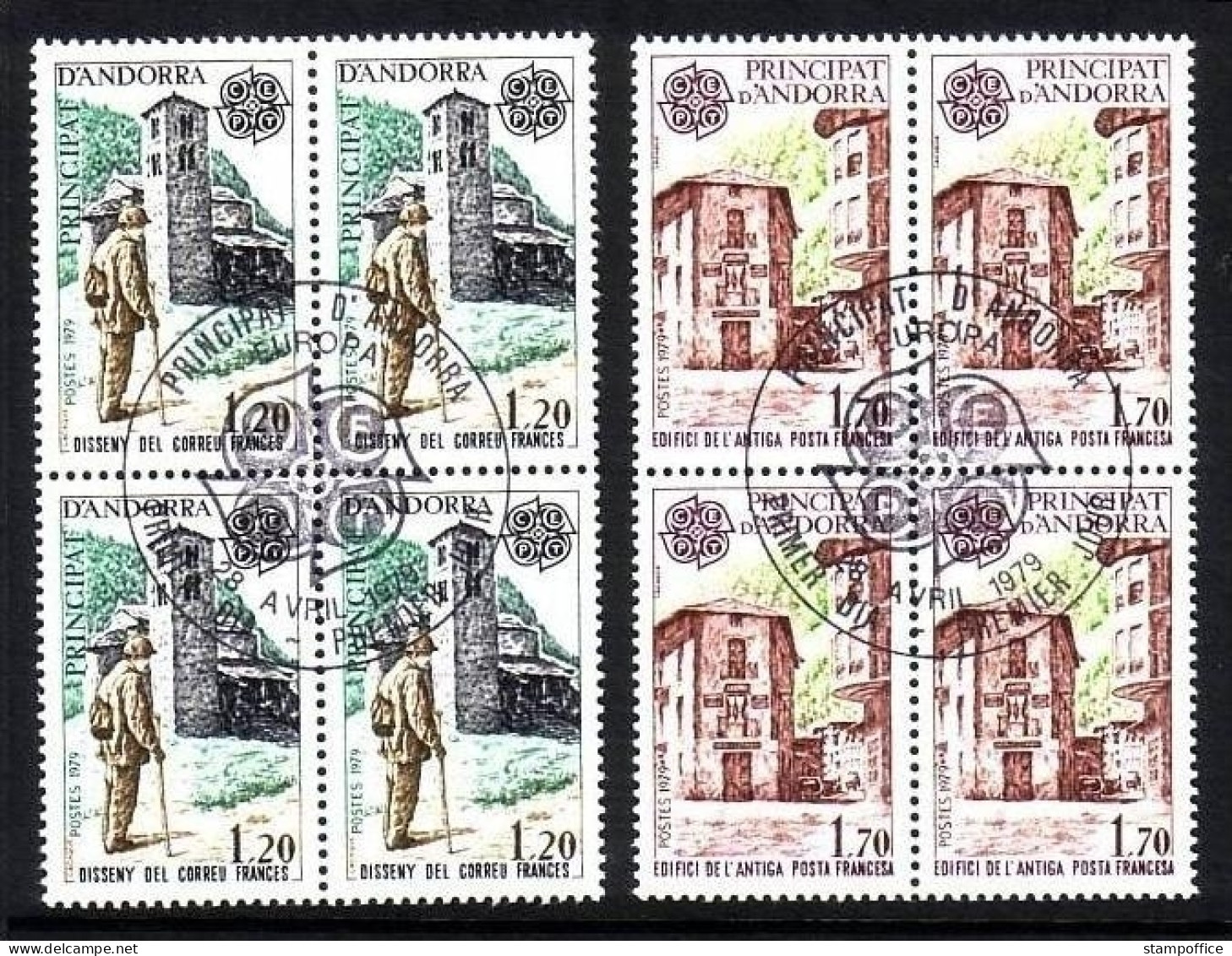 FRANZÖSISCH ANDORRA MI-NR. 297-298 GESTEMPELT(USED) Vierererblock EUROPA 1979 - 1979