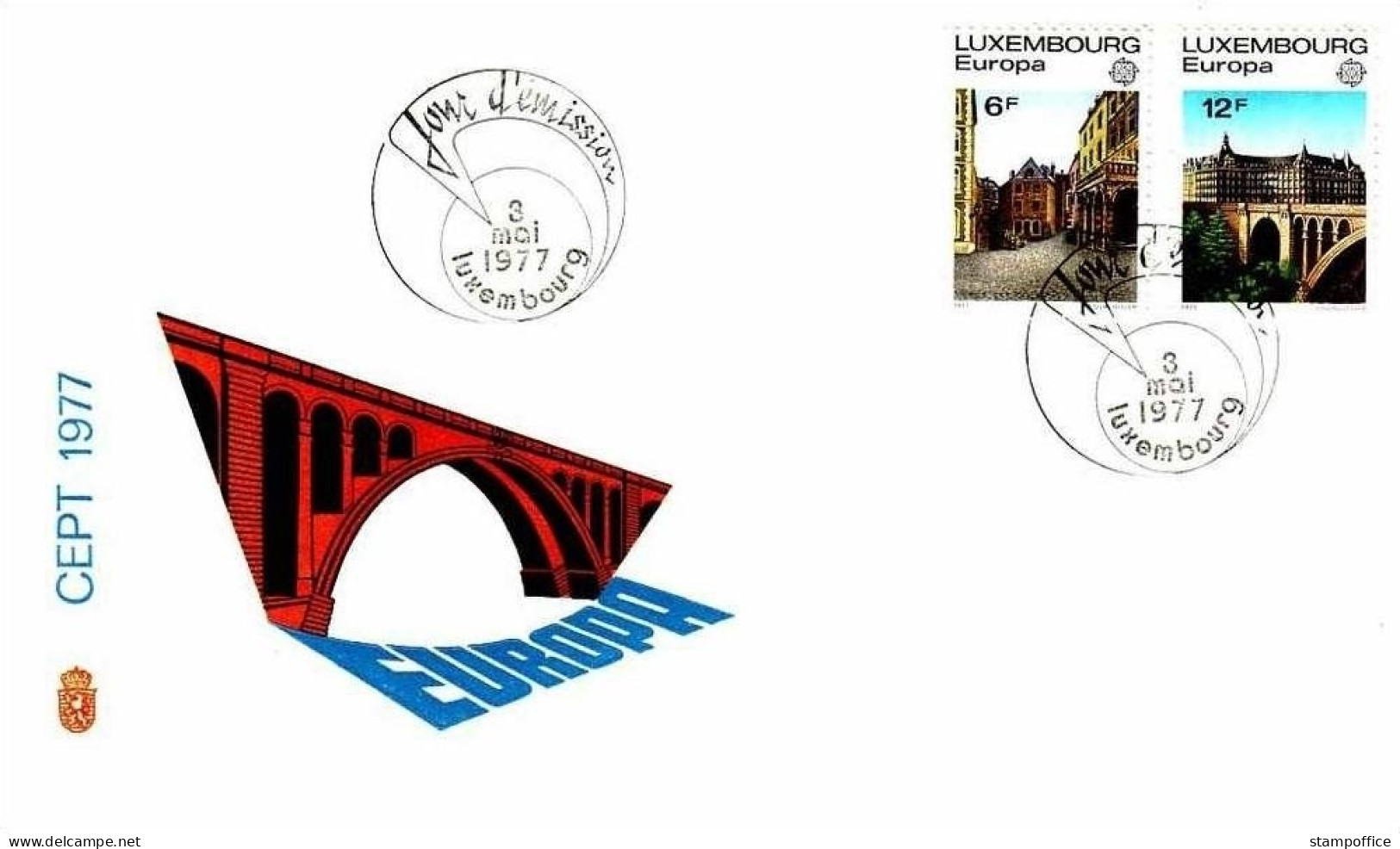 LUXEMBOURG MI-NR. 945-946 FDC EUROPA CEPT 1977 LANDSCHAFTEN ADOLPHE-BRÜCKE - FDC